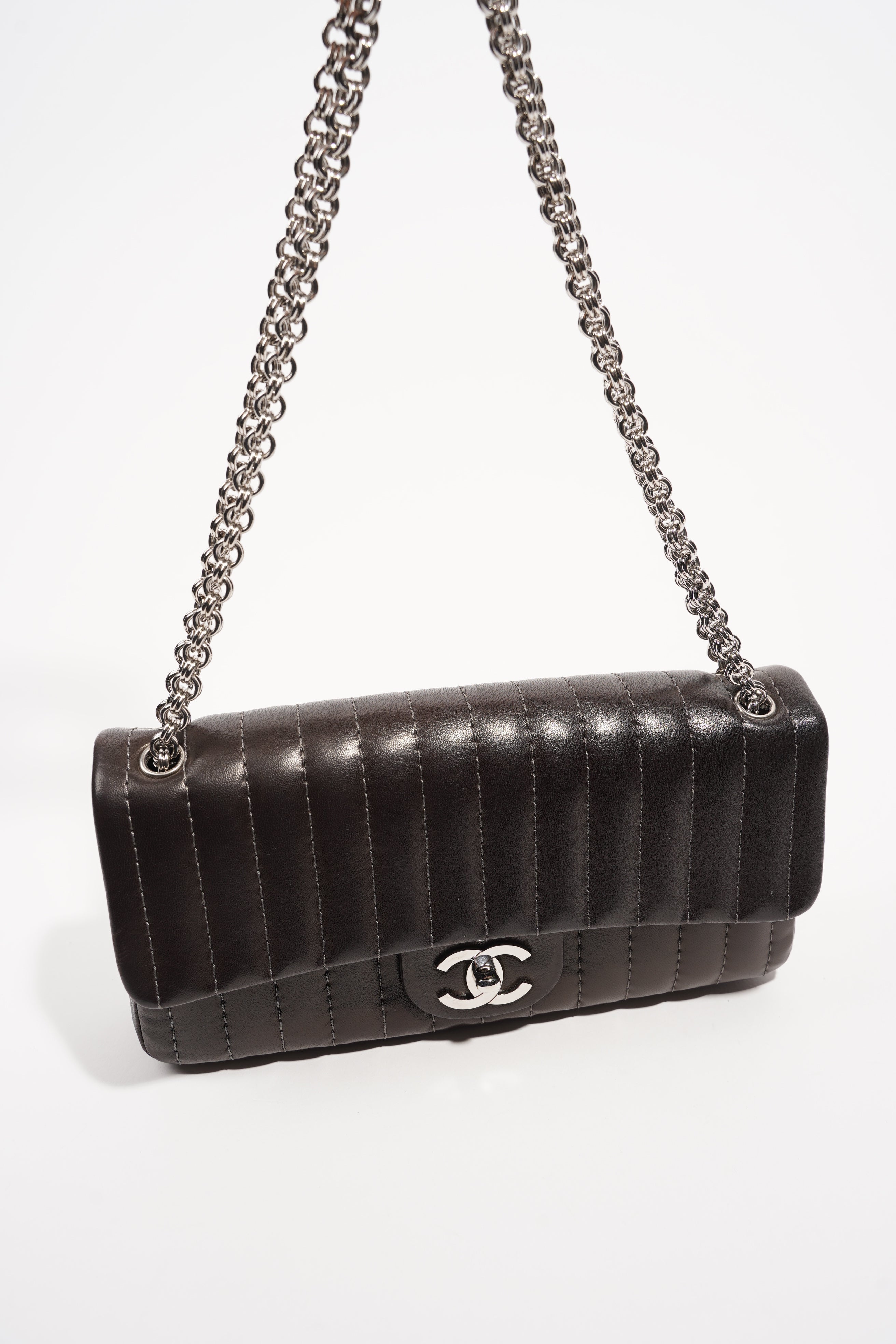 Chanel Womens Mademoiselle East West Bag Dark Brown