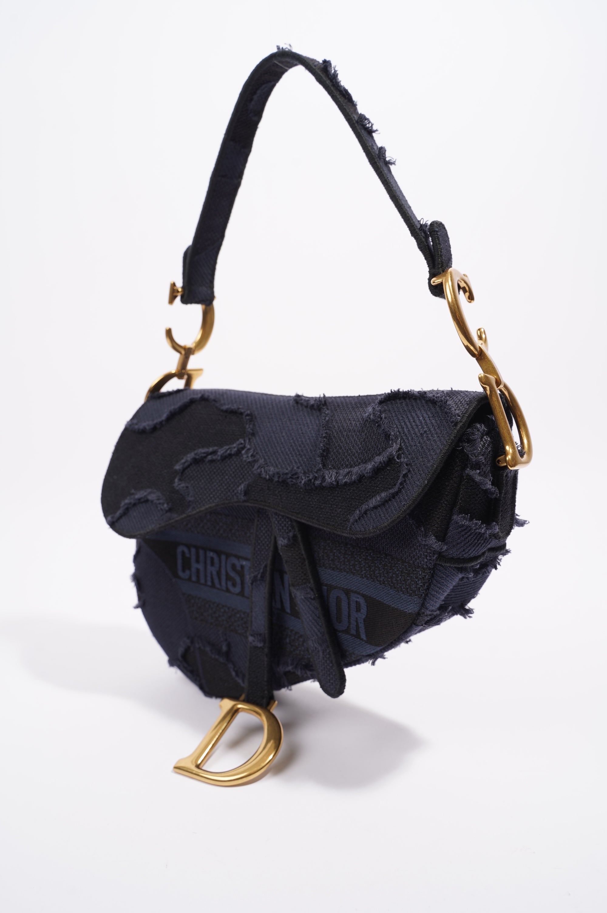 Christian Dior Womens Saddle Camouflage Bag Navy Canvas Medium