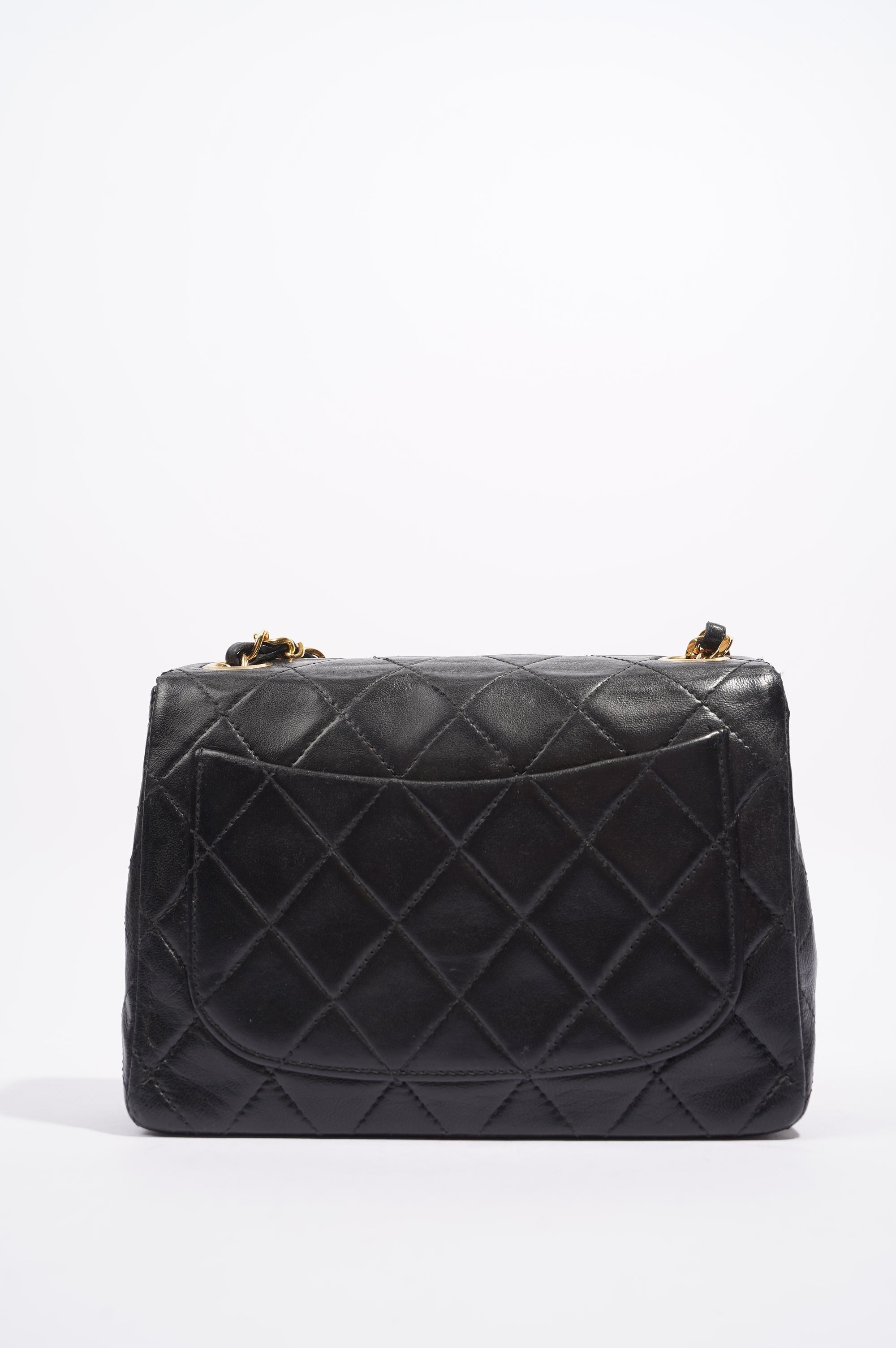 Chanel Womens Vintage Lambskin Square Flap Bag Black / Gold Mini