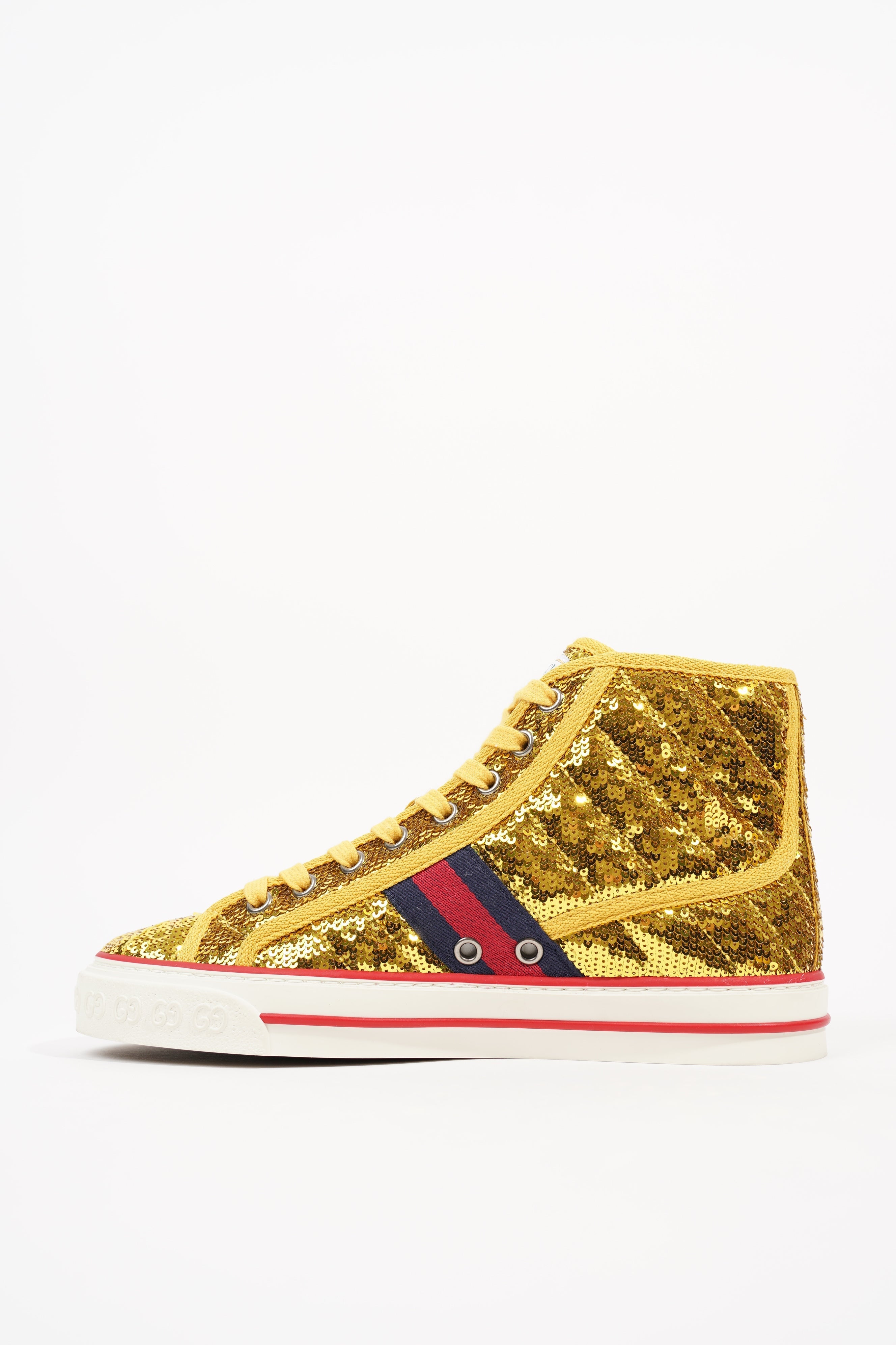 Gucci Womens Tennis High Top Gold Sequin EU 36.5 / UK 3.5