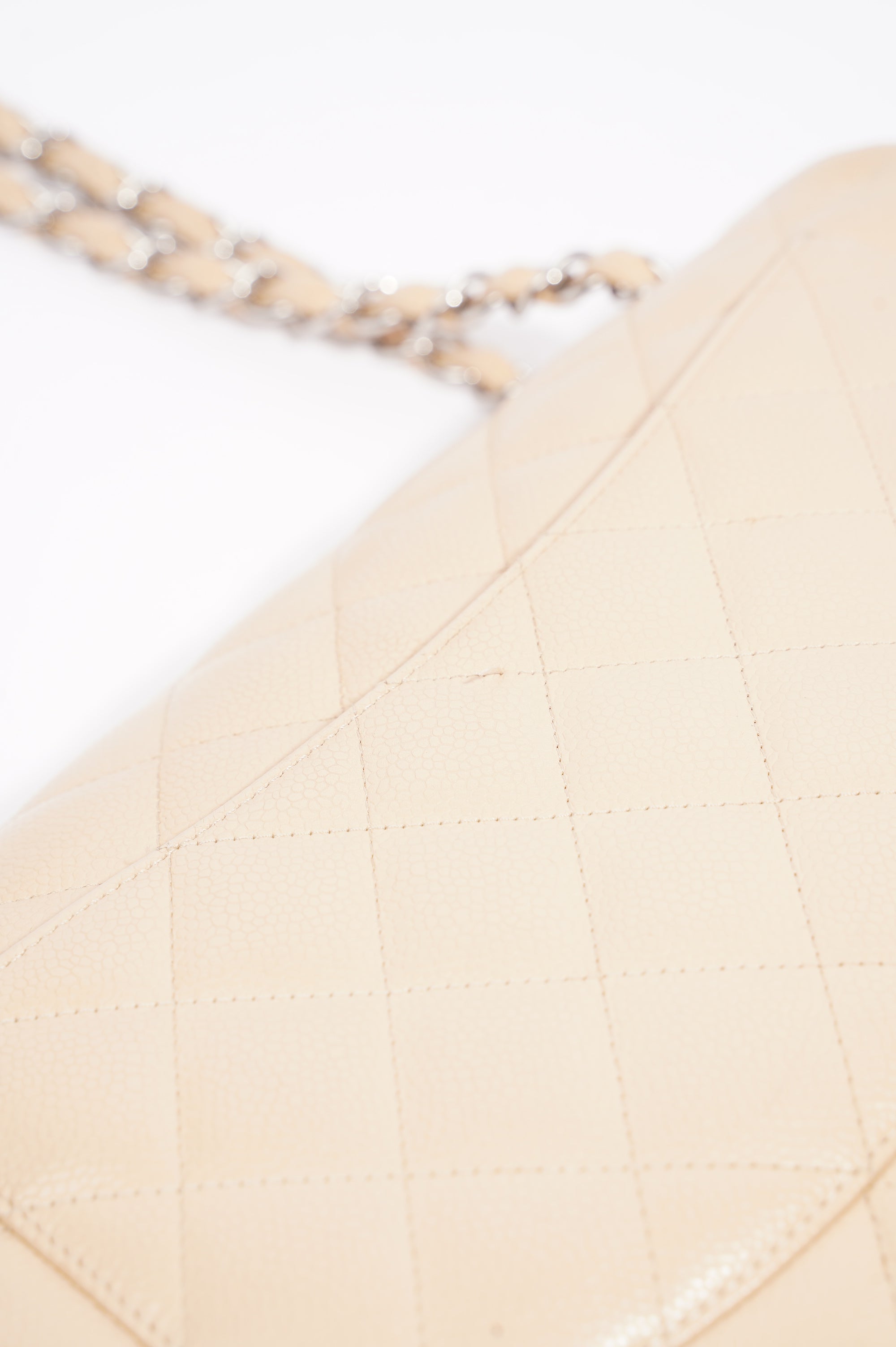 Chanel Womens Classic Flap Beige Caviar Large