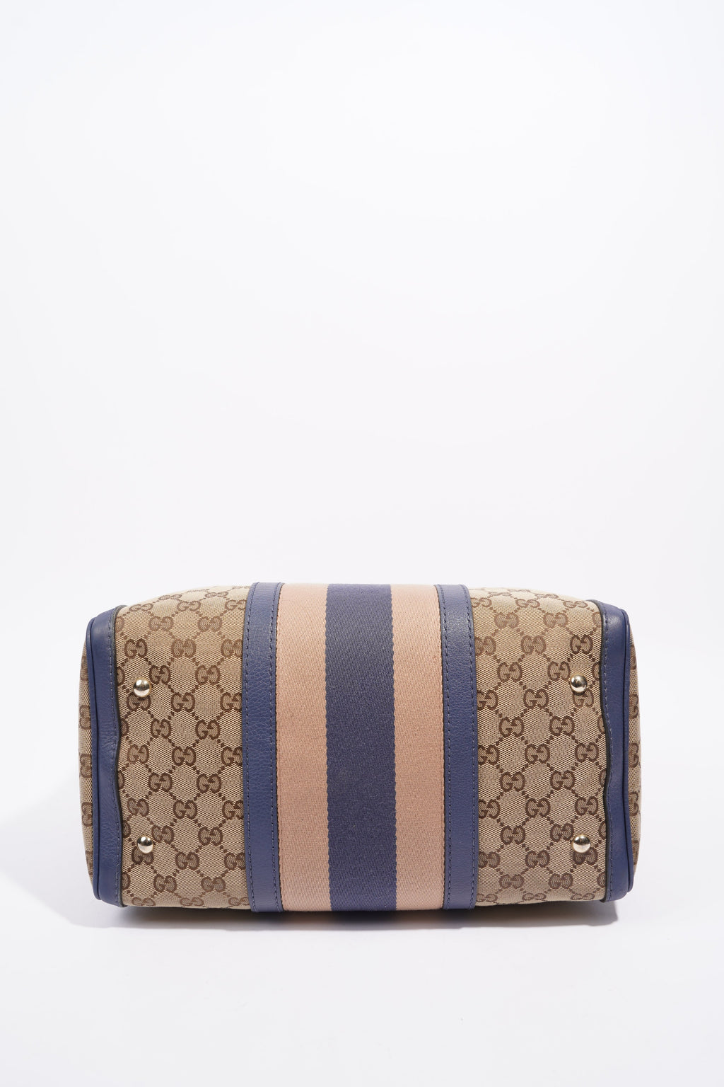 Gucci Womens Vintage Web Boston Bag Beige Blue Nude Medium