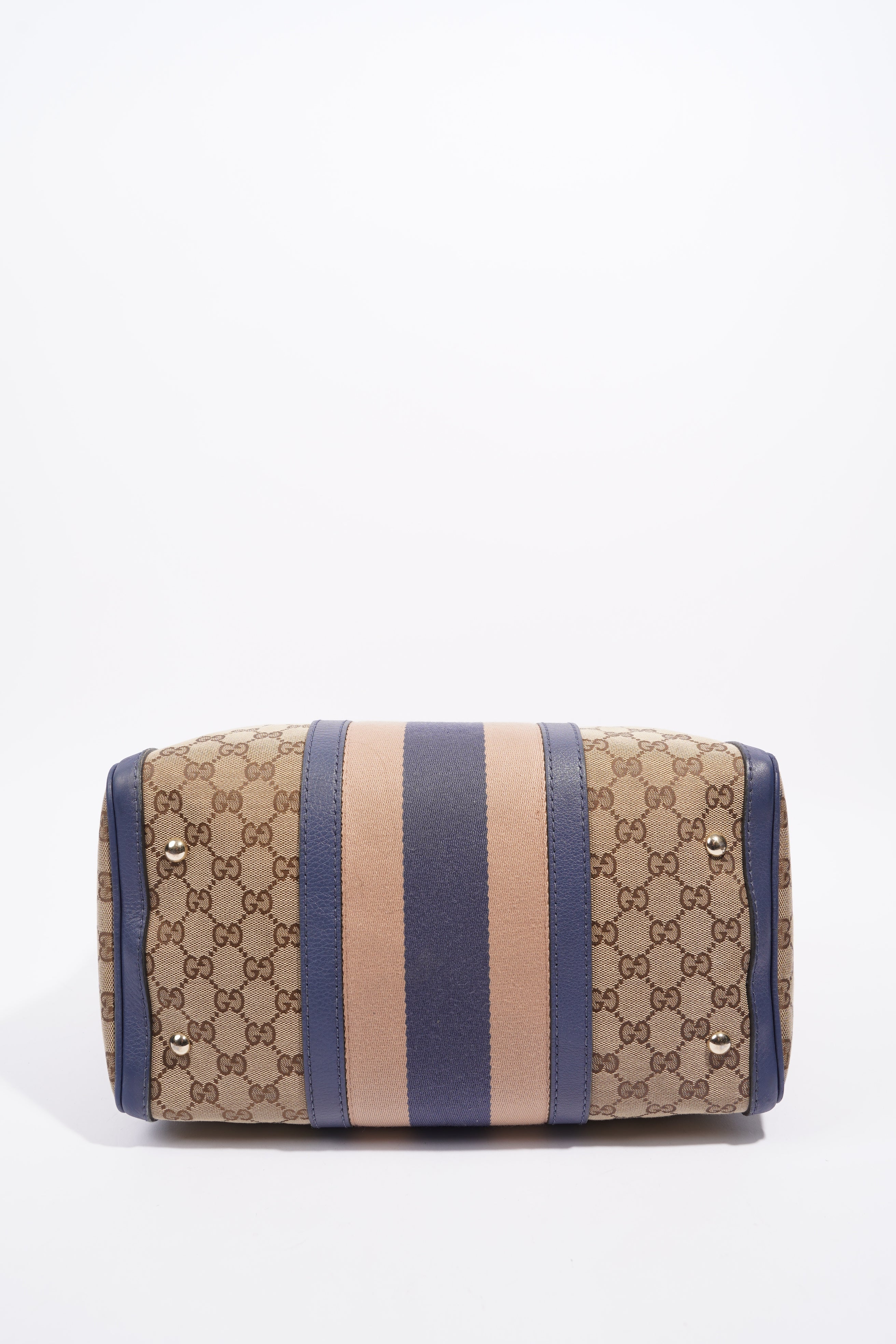 Gucci Womens Vintage Web Boston Bag Beige Blue Nude Medium