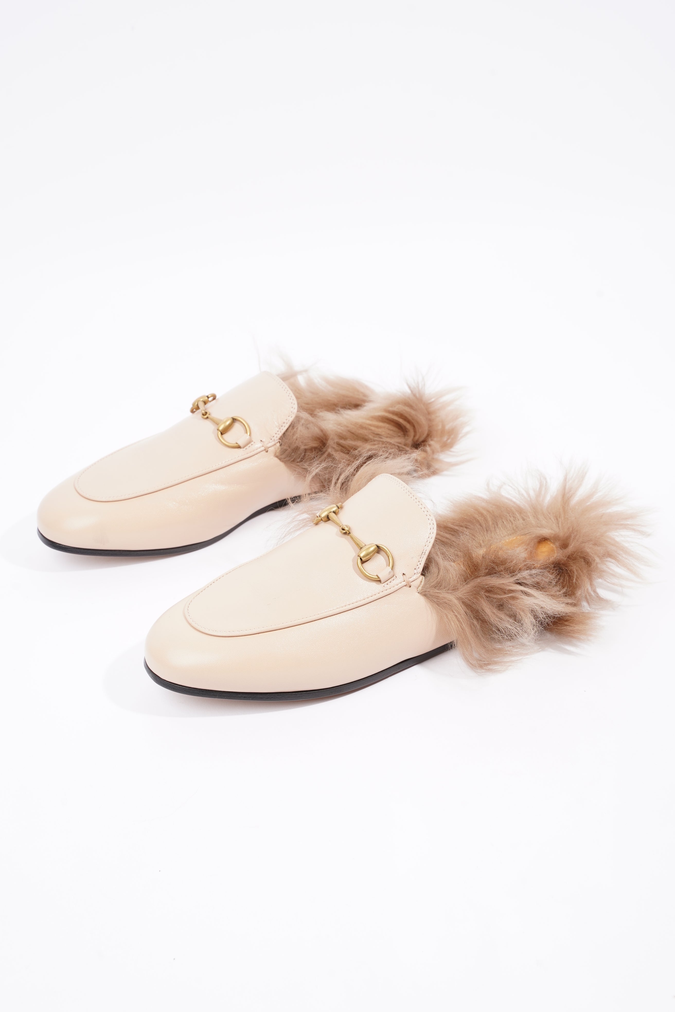 Gucci Womens Princetown Fur Loafers Nude EU 38 / UK 5