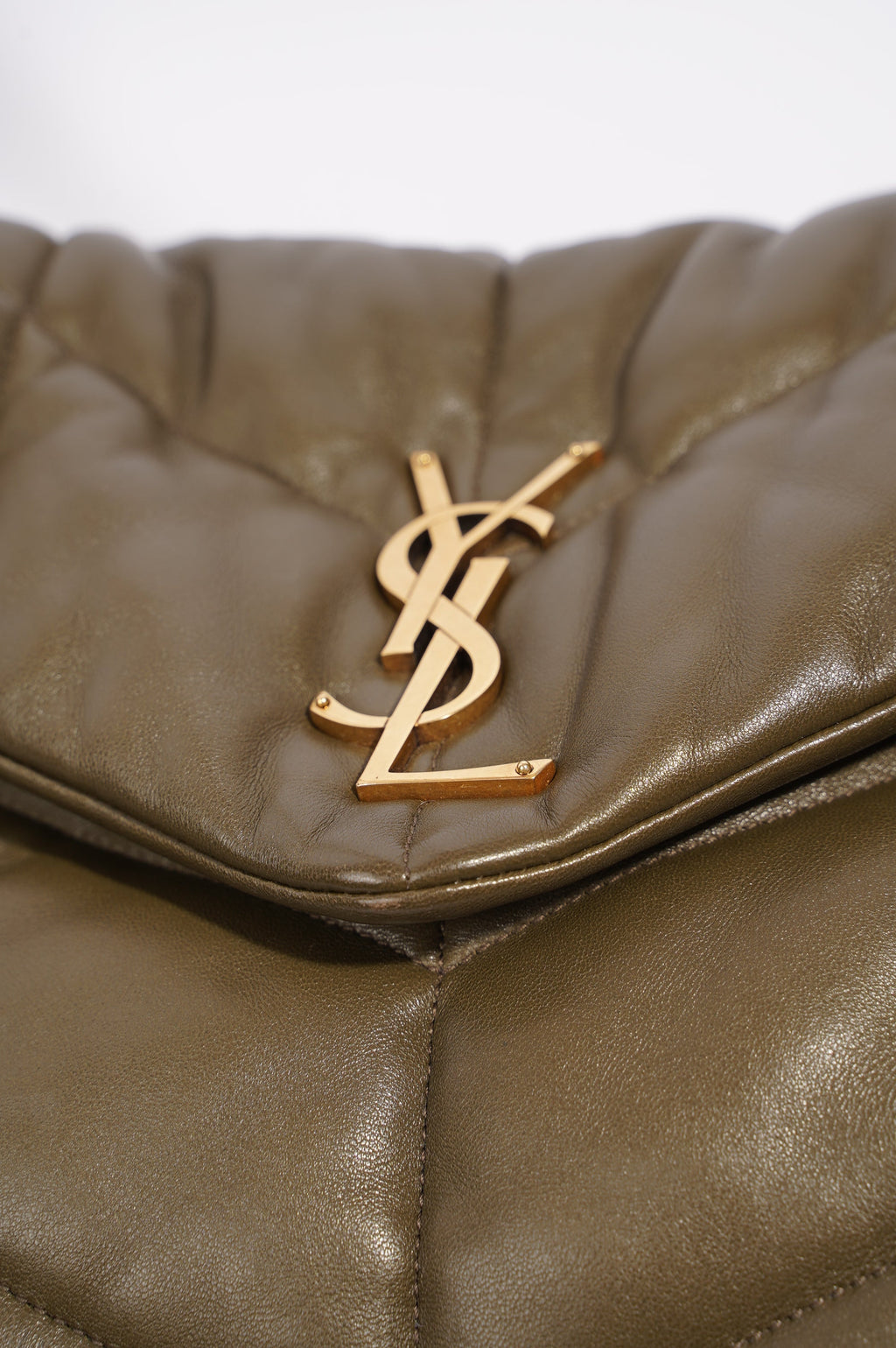Saint Laurent Womens Lou Lou Puffer Bag Khaki Leather Medium