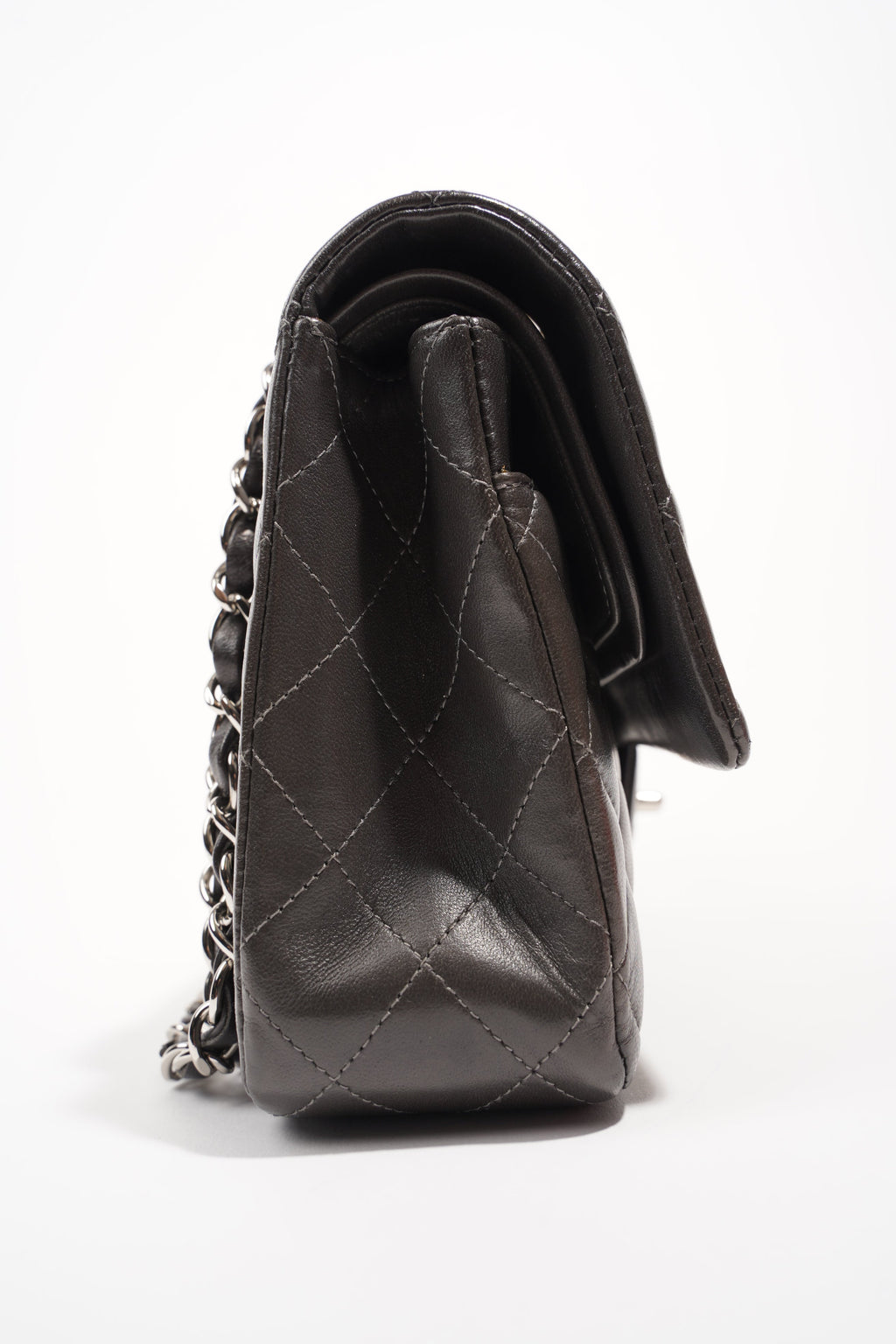 Chanel Womens Classic Flap Dark Grey Medium
