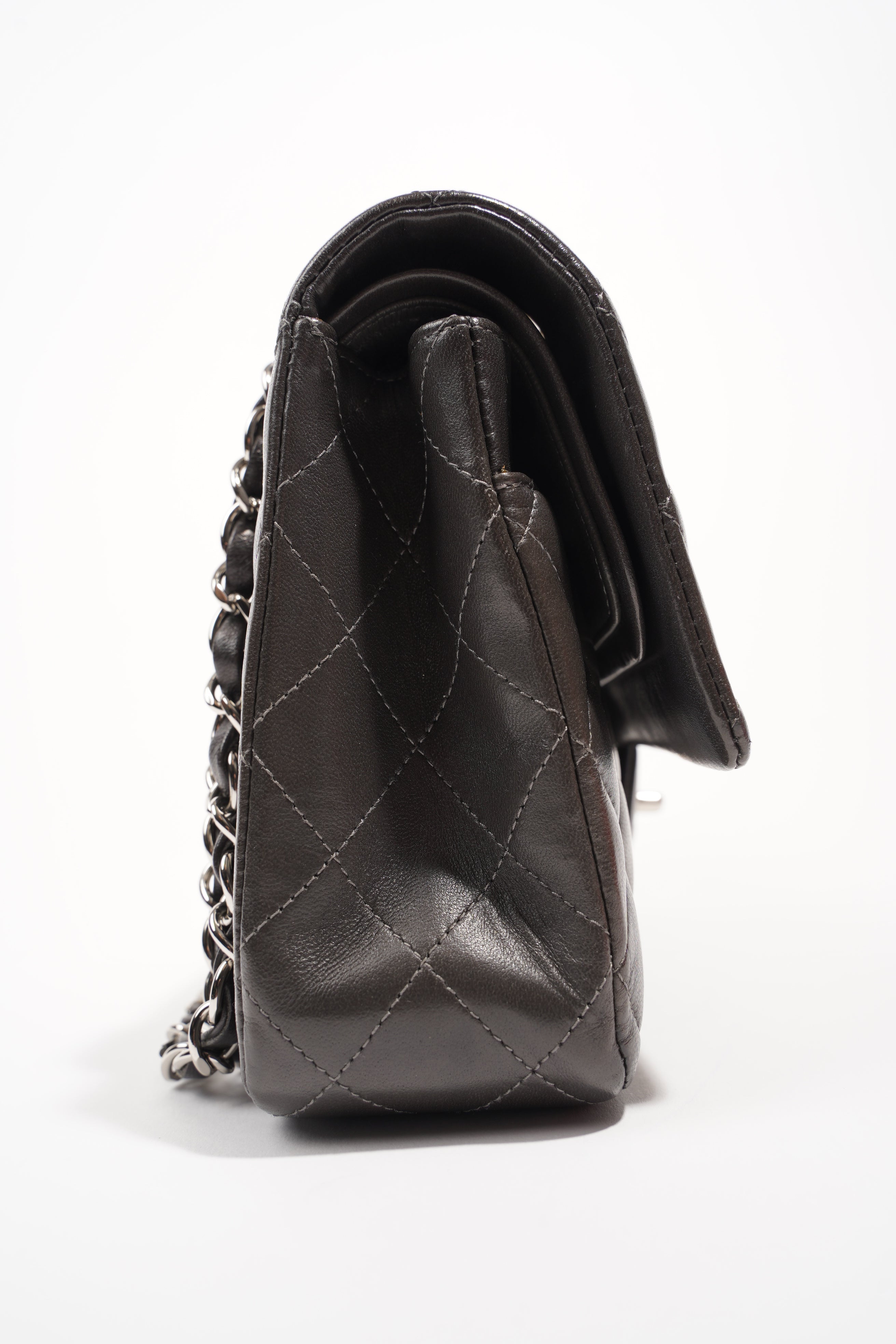 Chanel Womens Classic Flap Dark Grey Medium