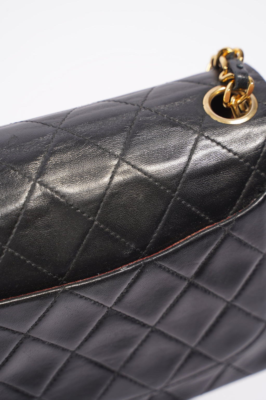 Chanel Womens Vintage Lambskin Square Flap Bag Black / Gold Mini