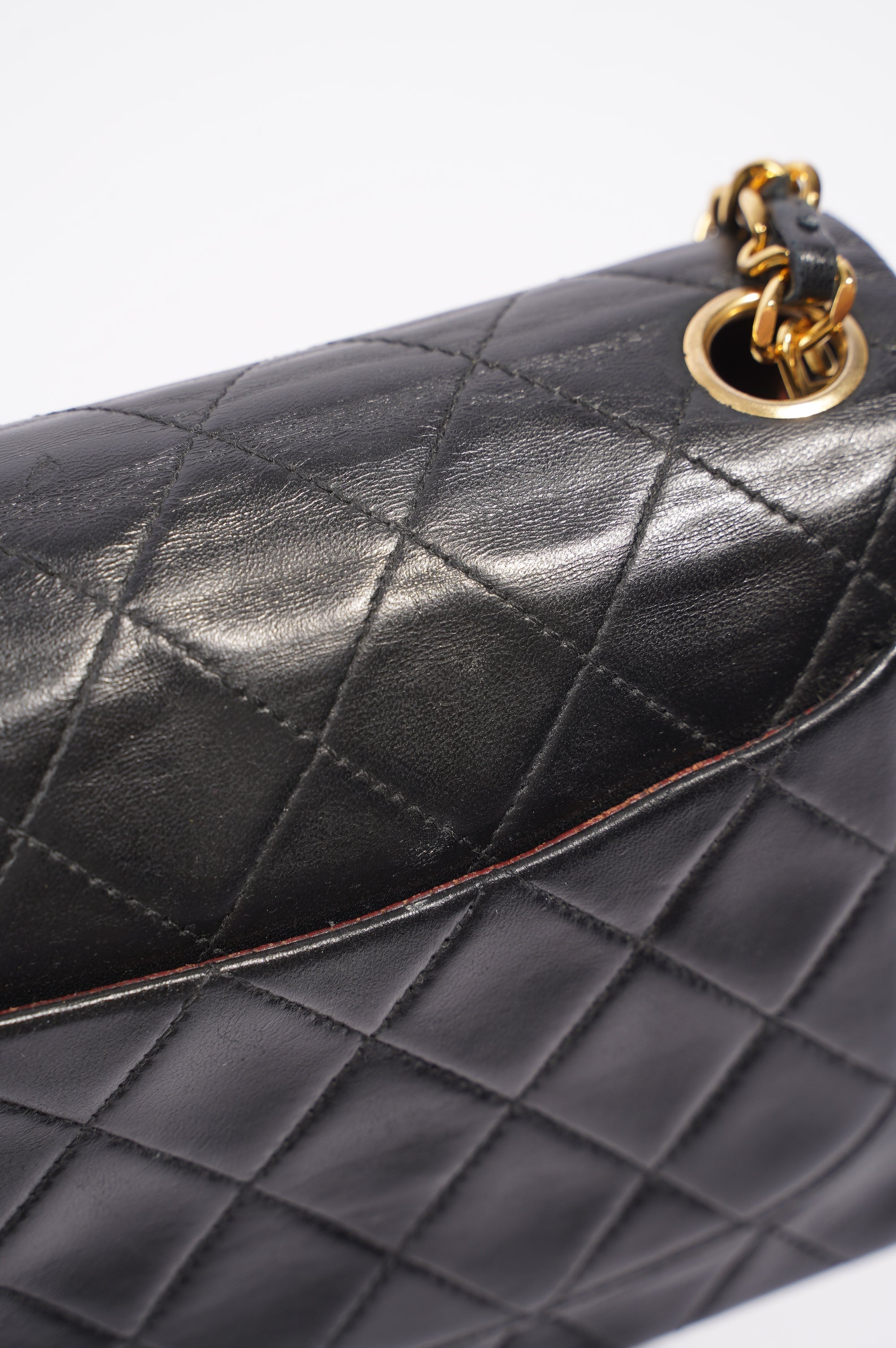 Chanel Womens Vintage Lambskin Square Flap Bag Black / Gold Mini
