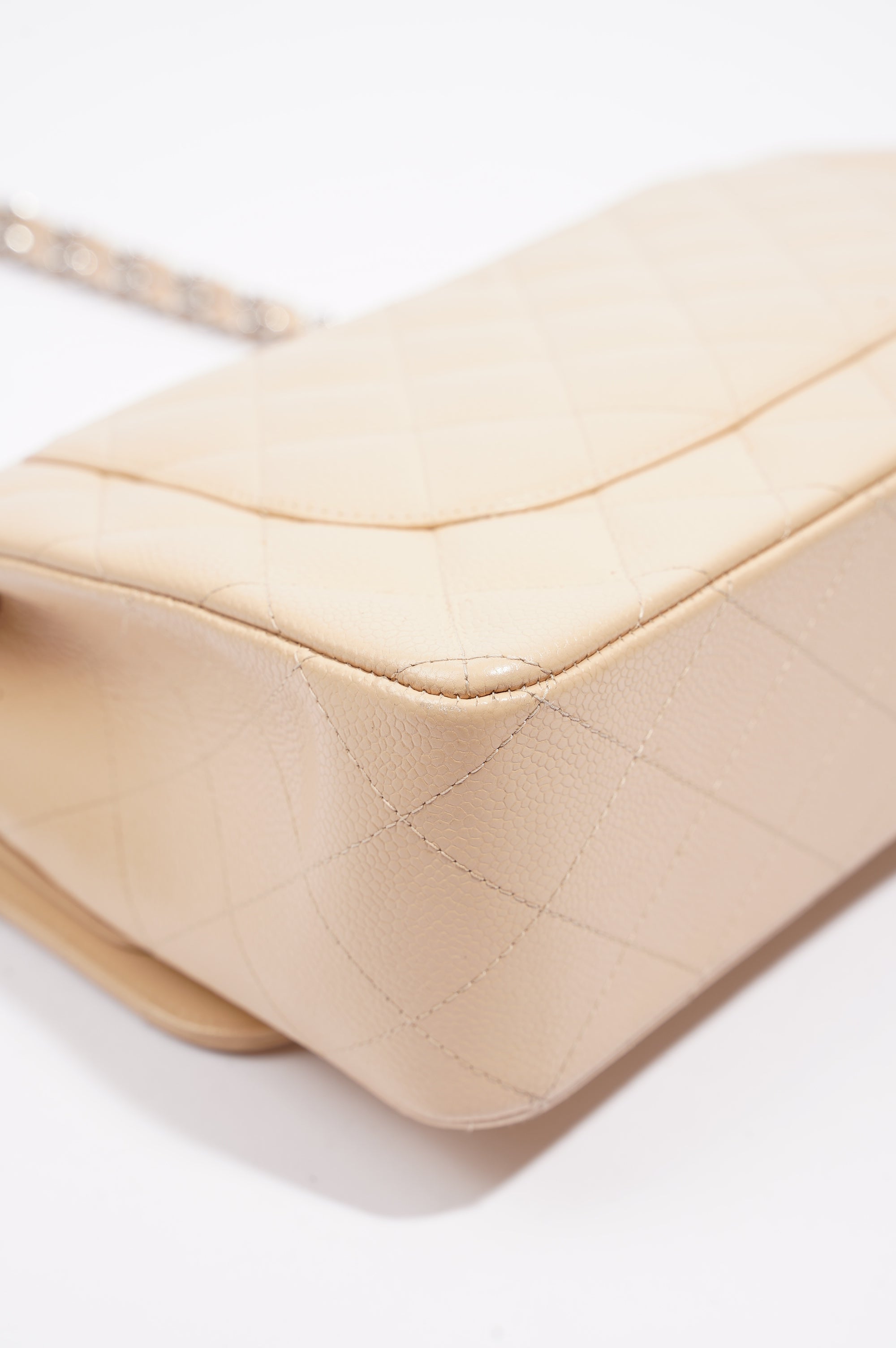 Chanel Womens Classic Flap Beige Caviar Large