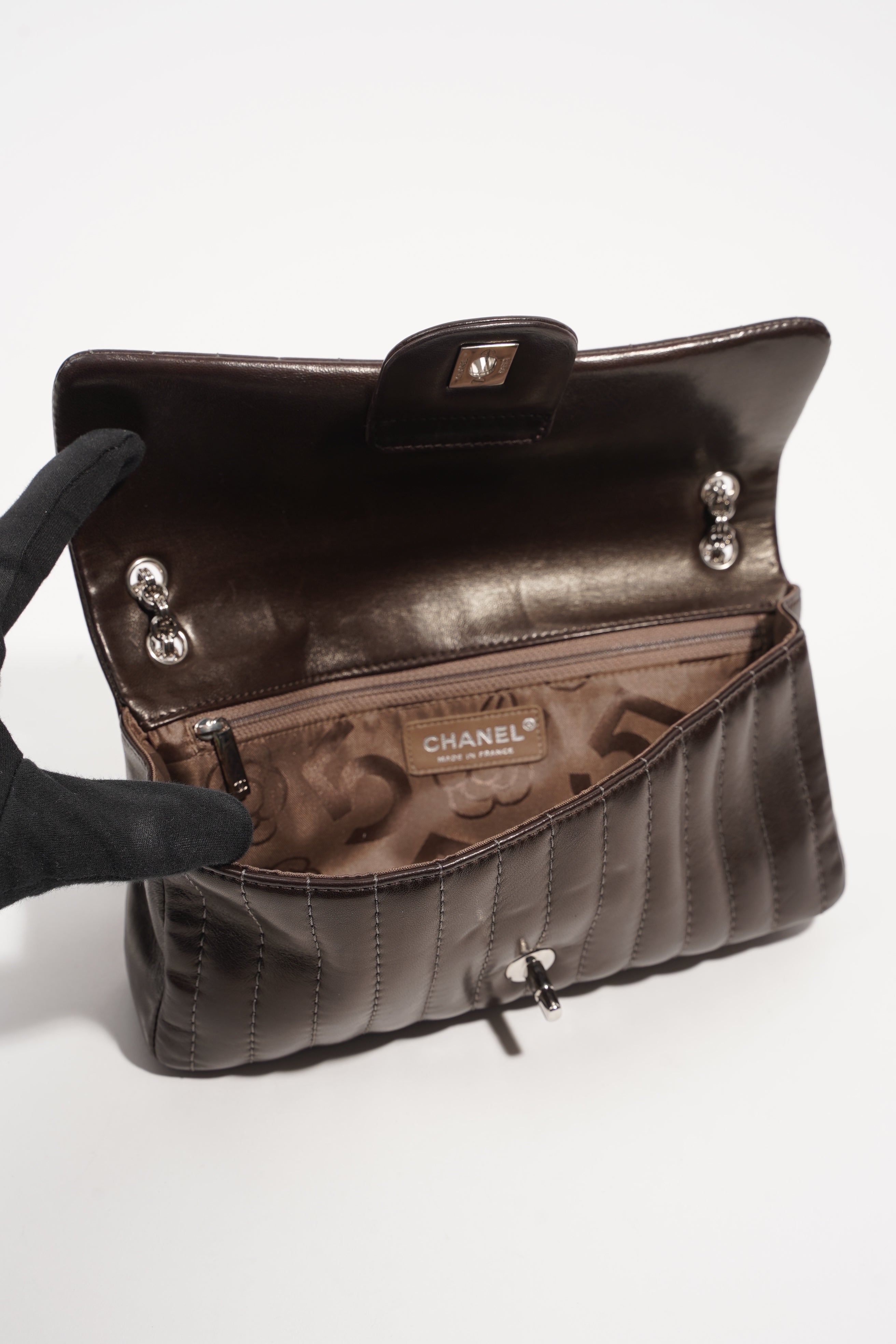 Chanel Womens Mademoiselle East West Bag Dark Brown