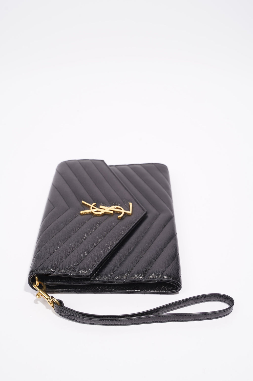 Saint Laurent Envelope Wristlet Clutch Black Leather