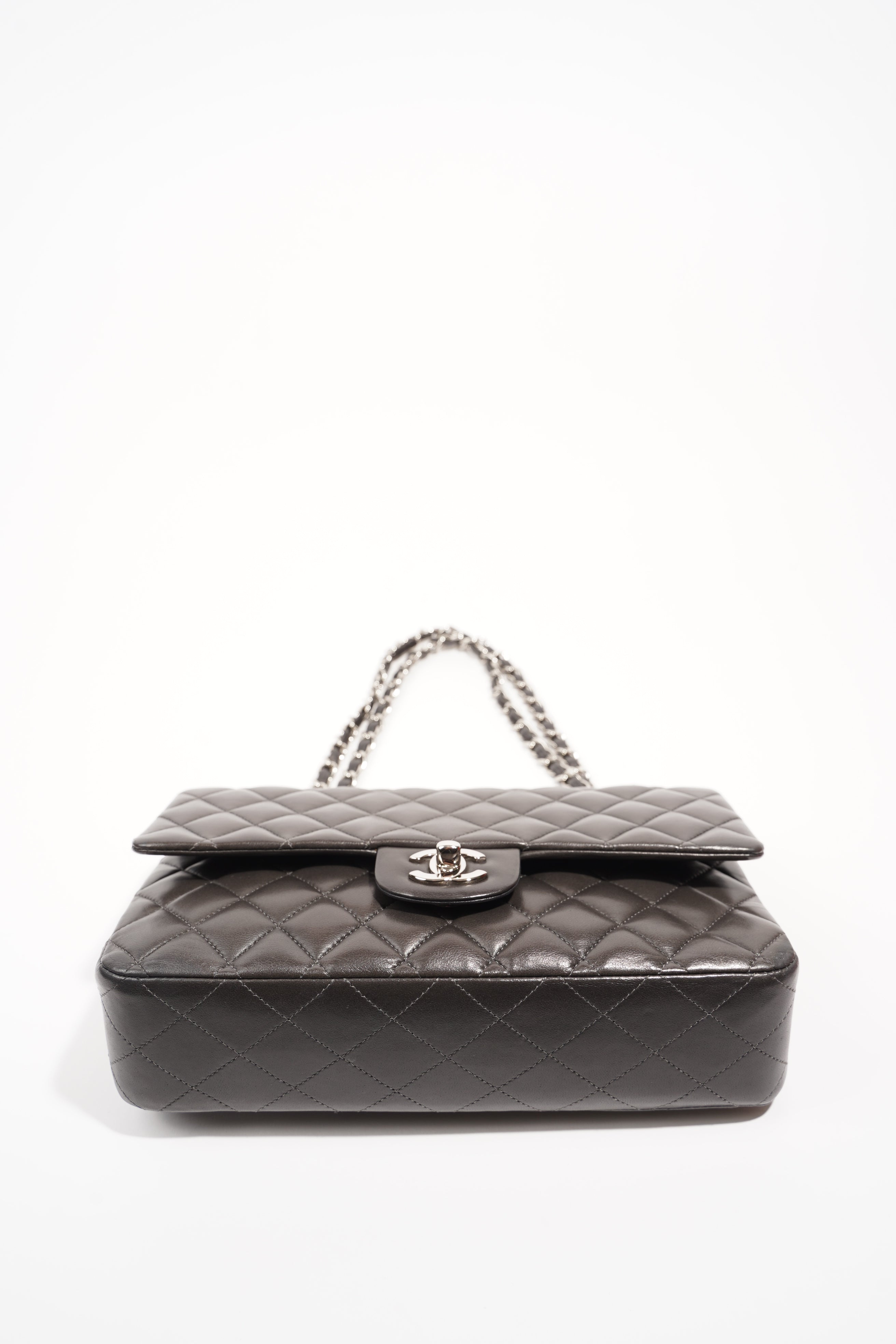 Chanel Womens Classic Flap Dark Grey Medium