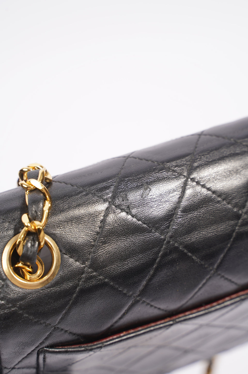 Chanel Womens Vintage Lambskin Square Flap Bag Black / Gold Mini