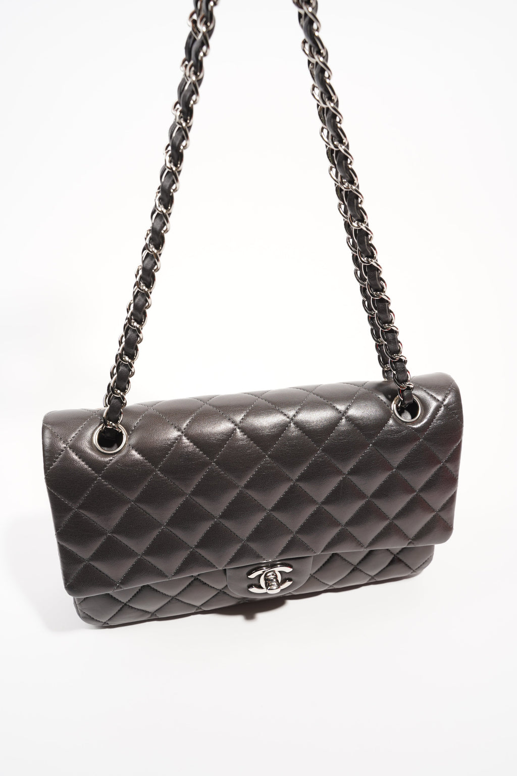 Chanel Womens Classic Flap Dark Grey Medium