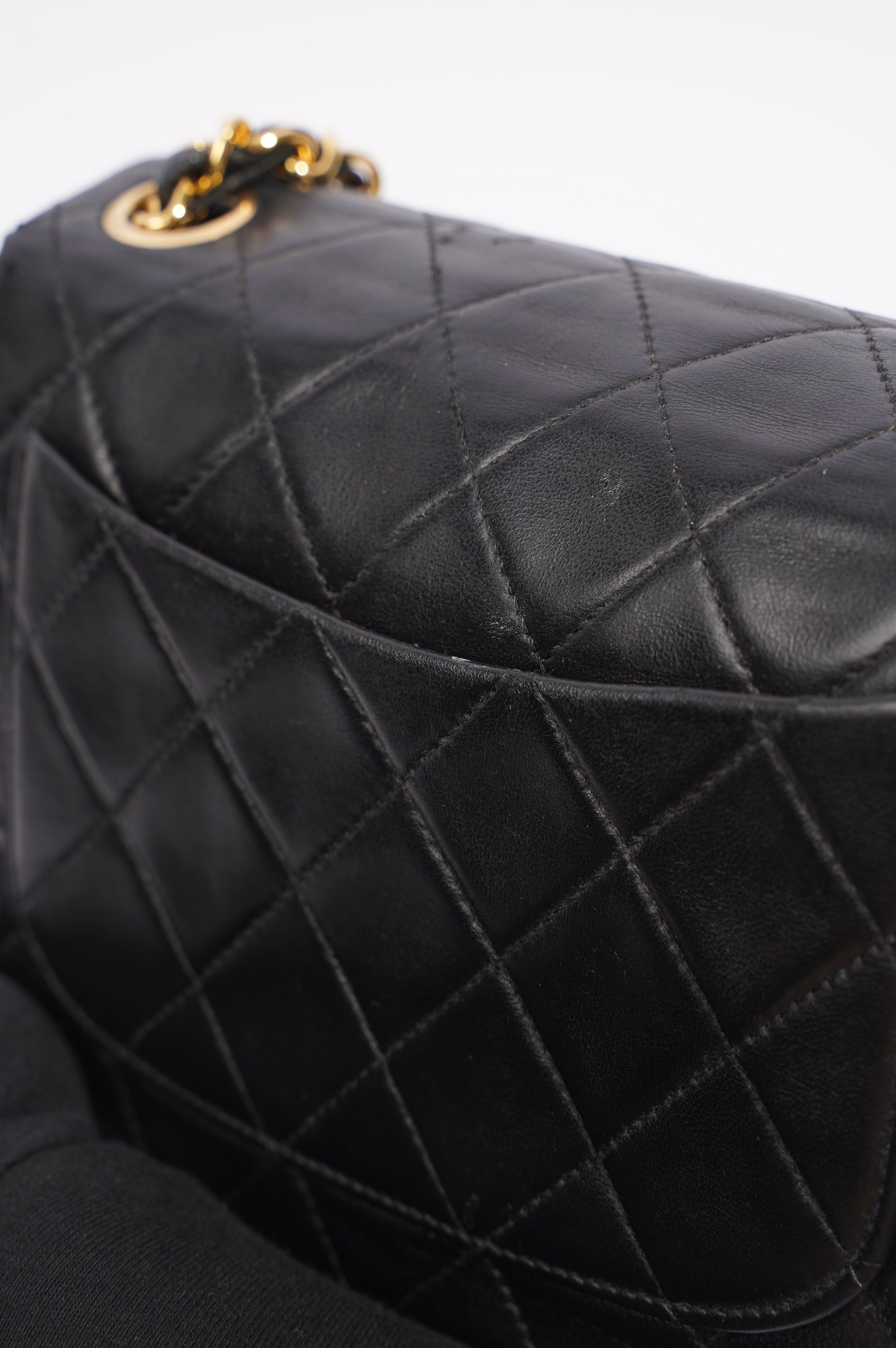 Chanel Womens Vintage Lambskin Square Flap Bag Black / Gold Mini