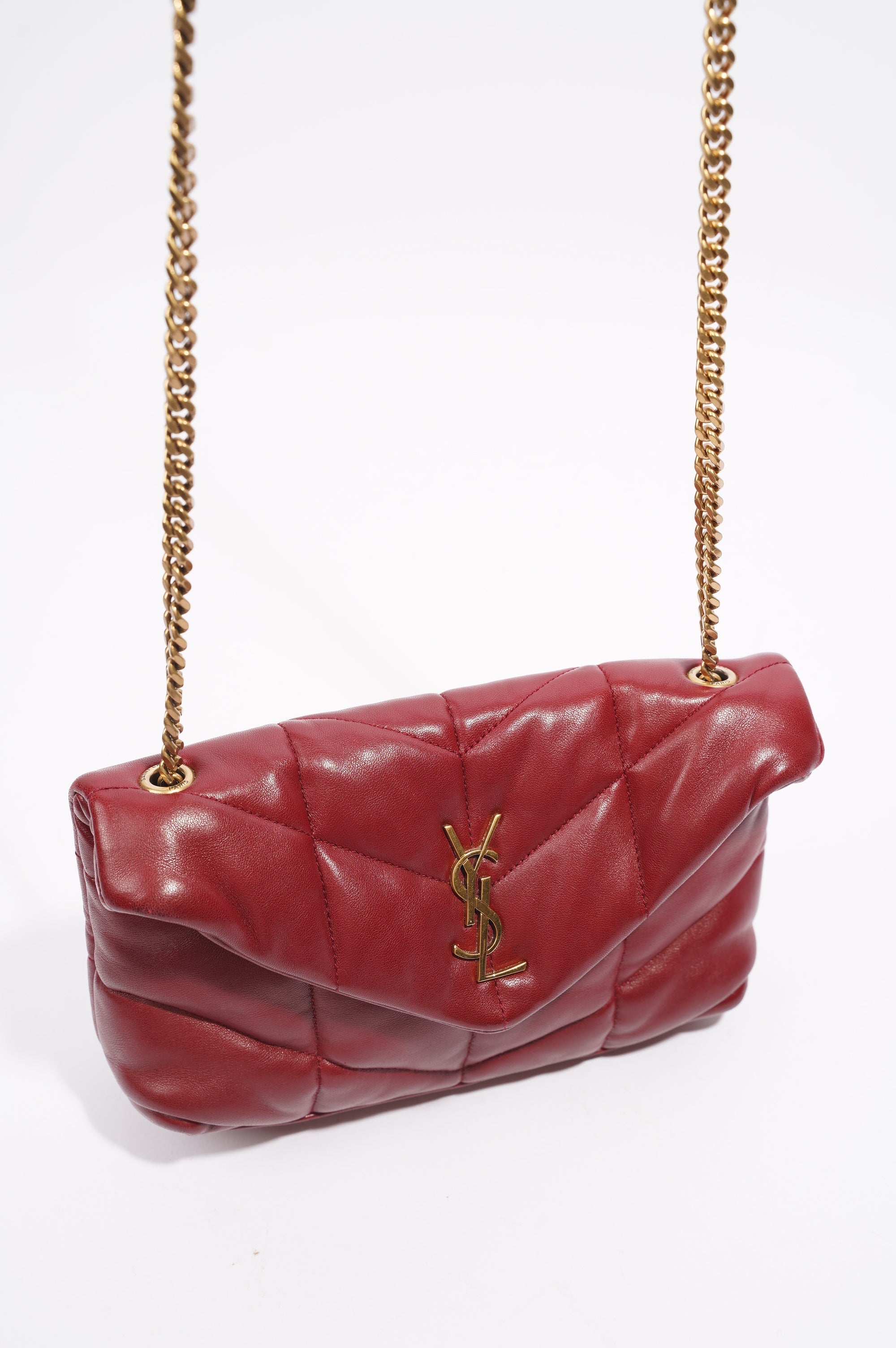 Saint Laurent Womens Lou Lou Puffer Red / Gold Toy