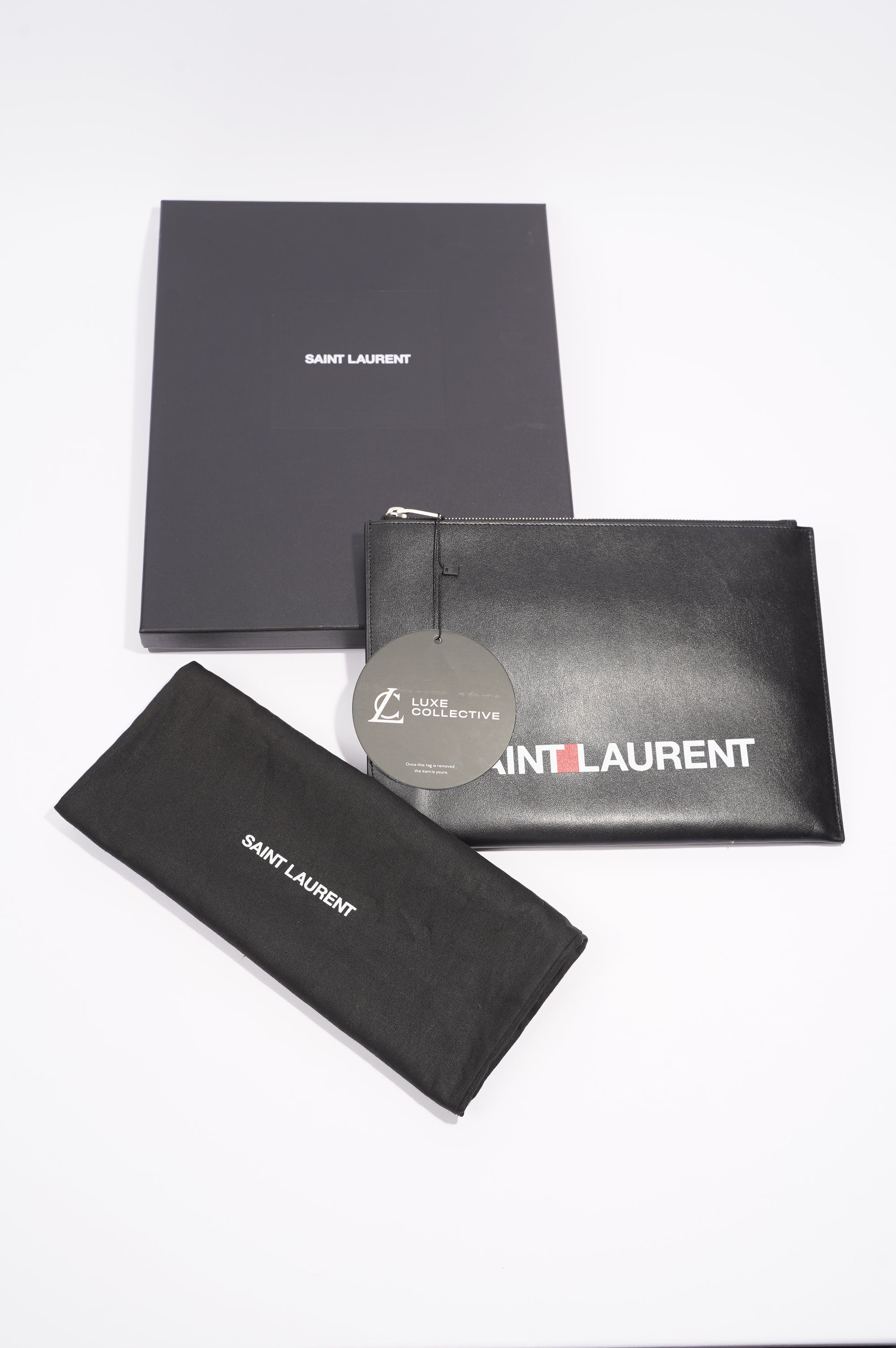 Saint Laurent Womens Zip Pouch Black Leather