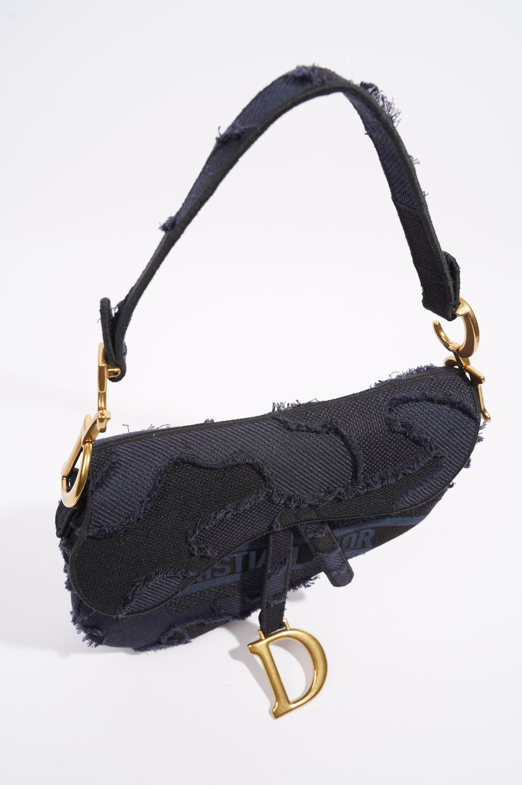 Christian Dior Womens Saddle Camouflage Bag Navy Canvas Medium