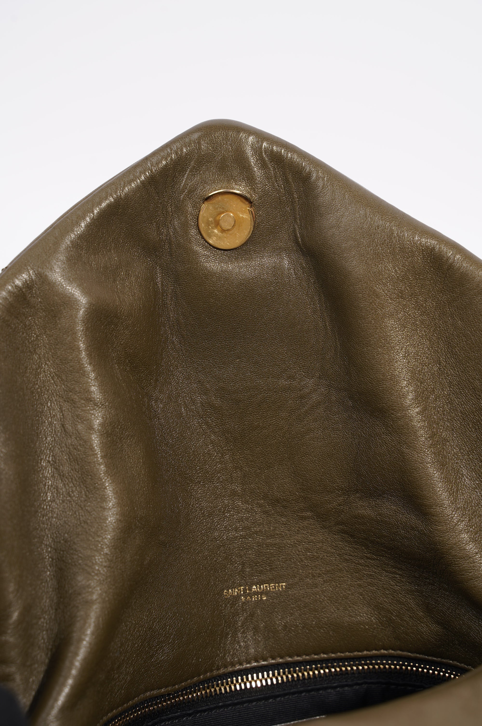 Saint Laurent Womens Lou Lou Puffer Bag Khaki Leather Medium