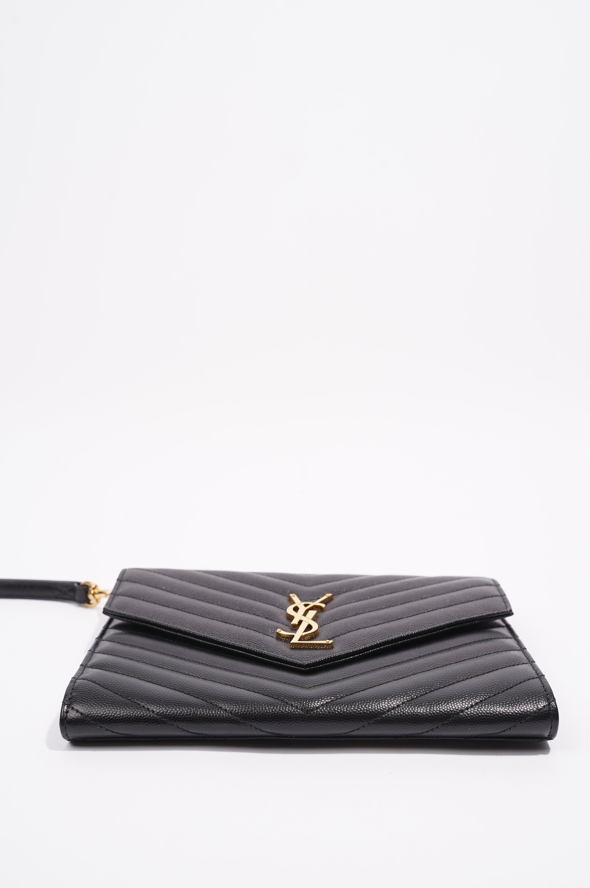 Saint Laurent Envelope Wristlet Clutch Black Leather