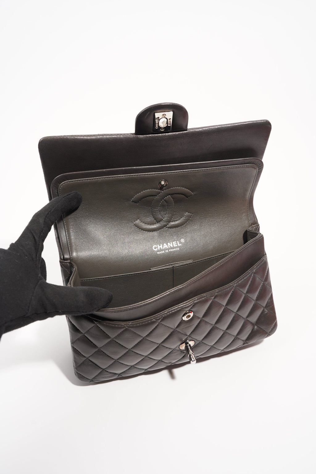 Chanel Womens Classic Flap Dark Grey Medium