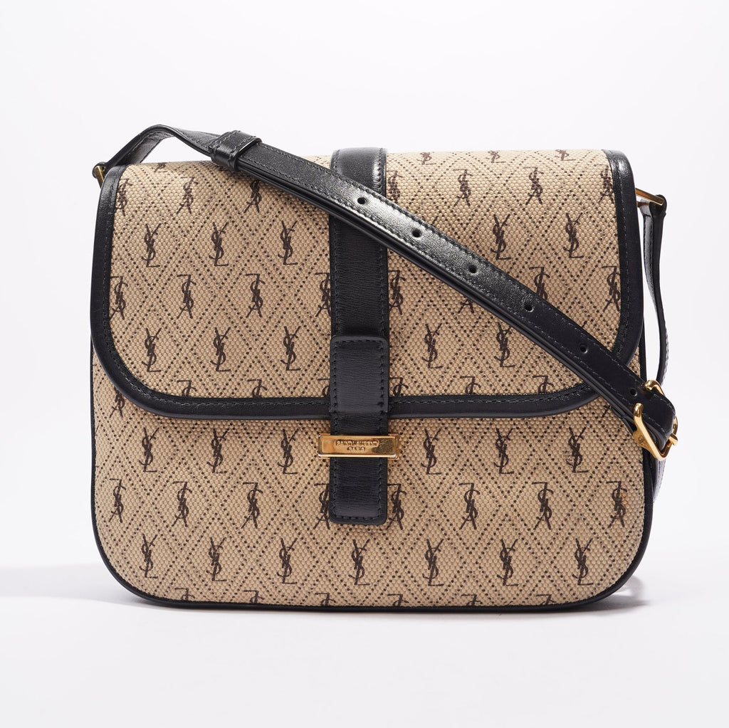 Saint Laurent Top Flap Satchel Beige / Black Canvas Small