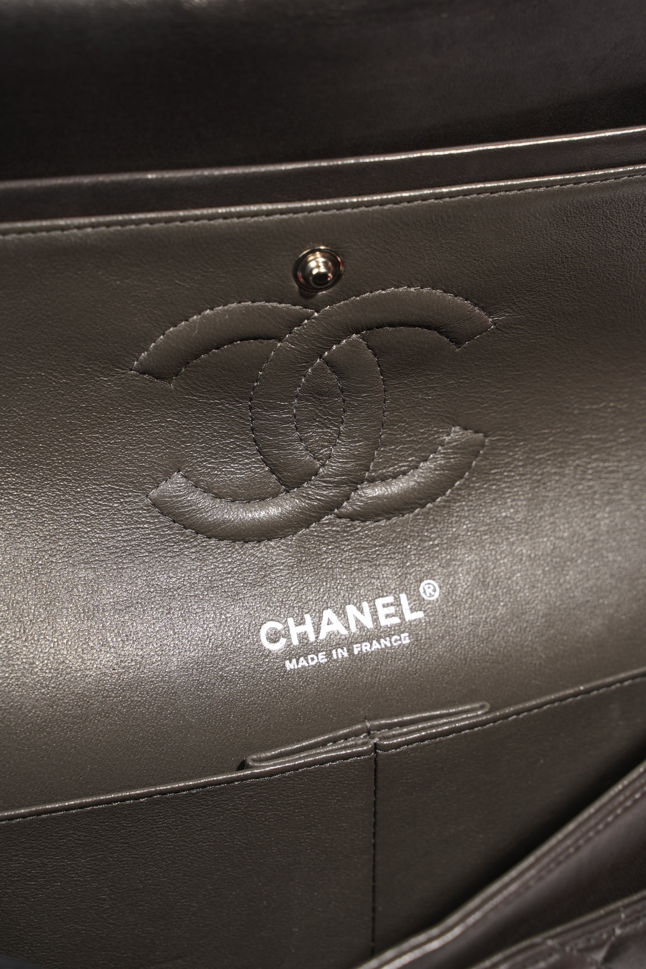 Chanel Womens Classic Flap Dark Grey Medium