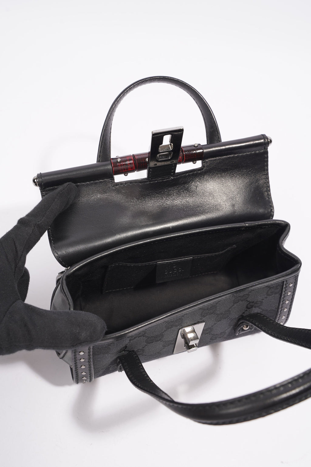Gucci Womens Vintage Bamboo Top Handle Black