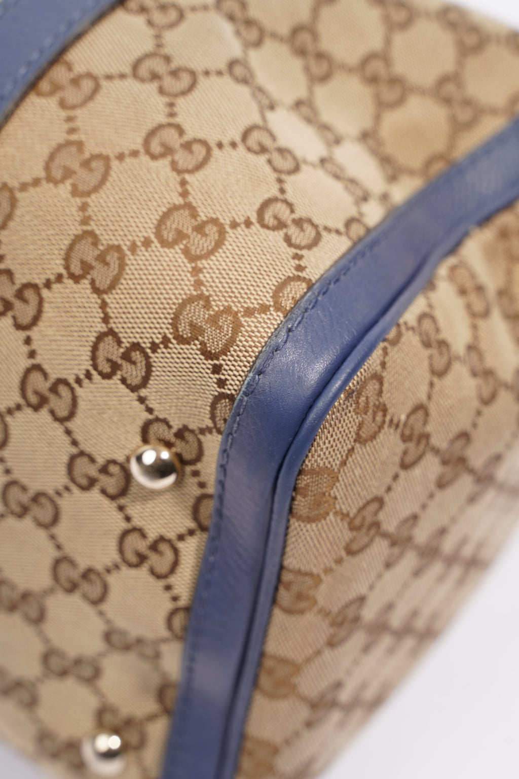 Gucci Womens Vintage Web Boston Bag Beige Blue Nude Medium