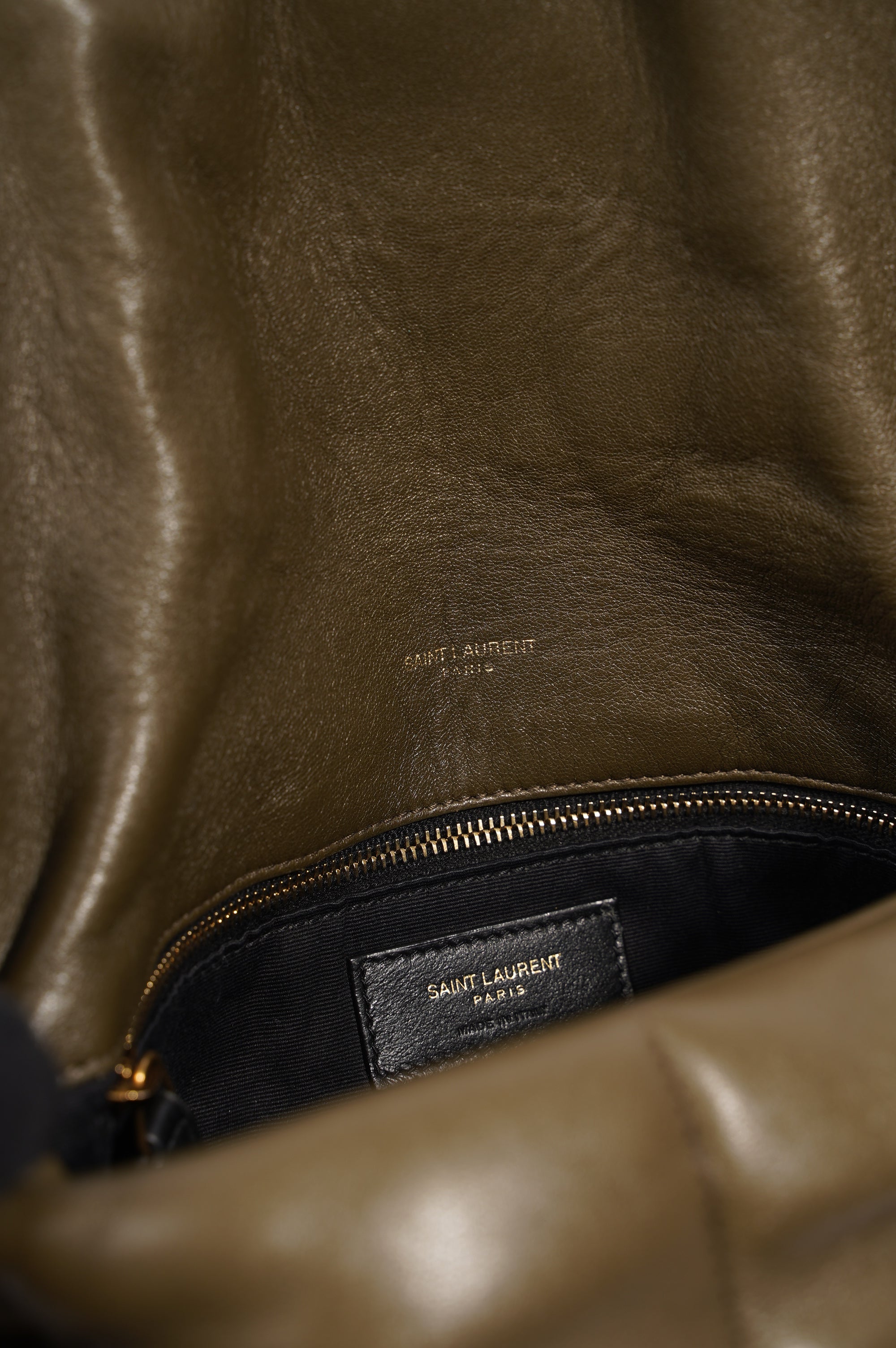 Saint Laurent Womens Lou Lou Puffer Bag Khaki Leather Medium