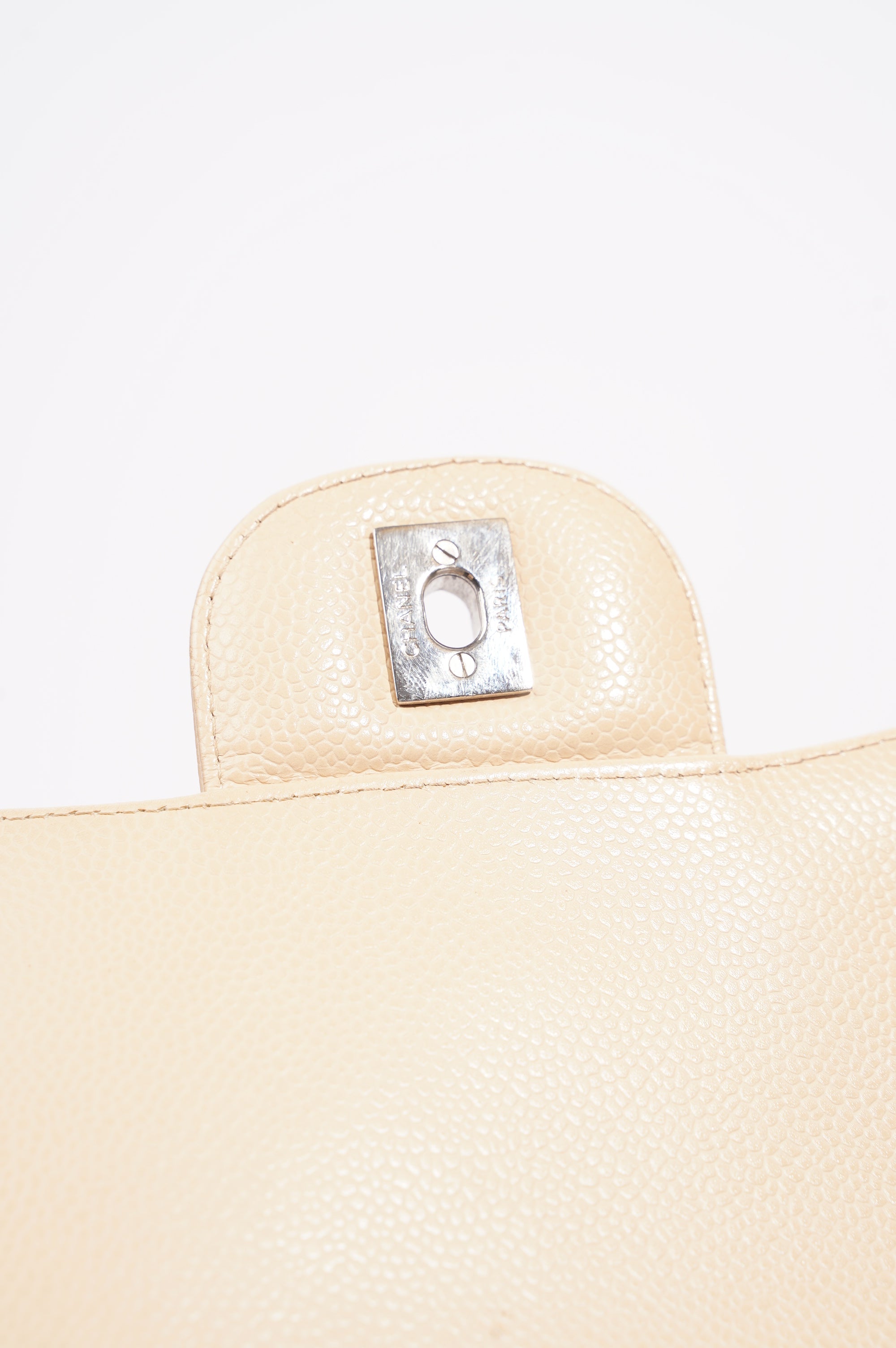 Chanel Womens Classic Flap Beige Caviar Large