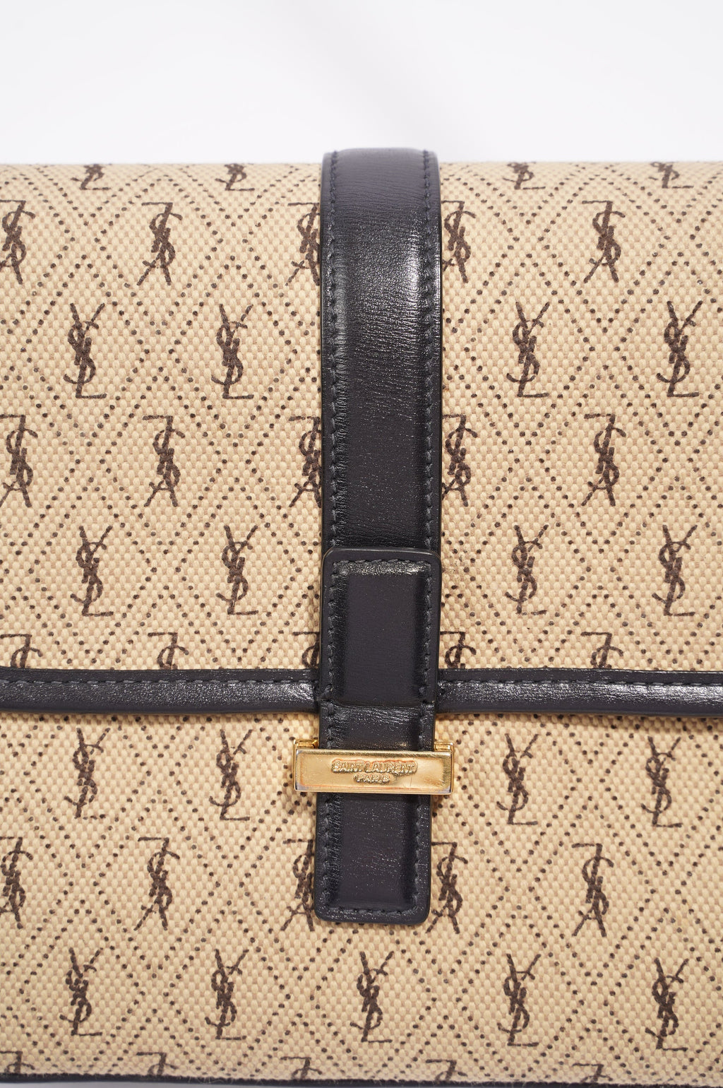 Saint Laurent Top Flap Satchel Beige / Black Canvas Small