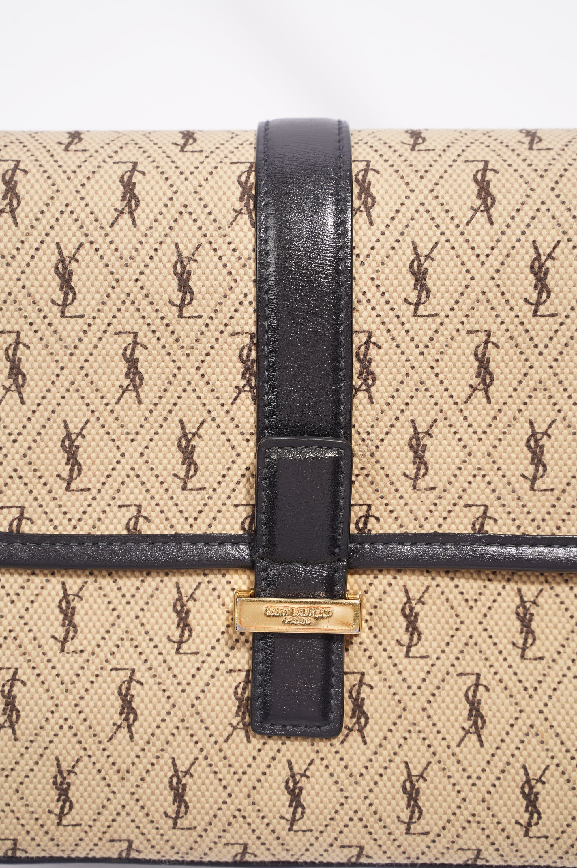 Saint Laurent Top Flap Satchel Beige / Black Canvas Small