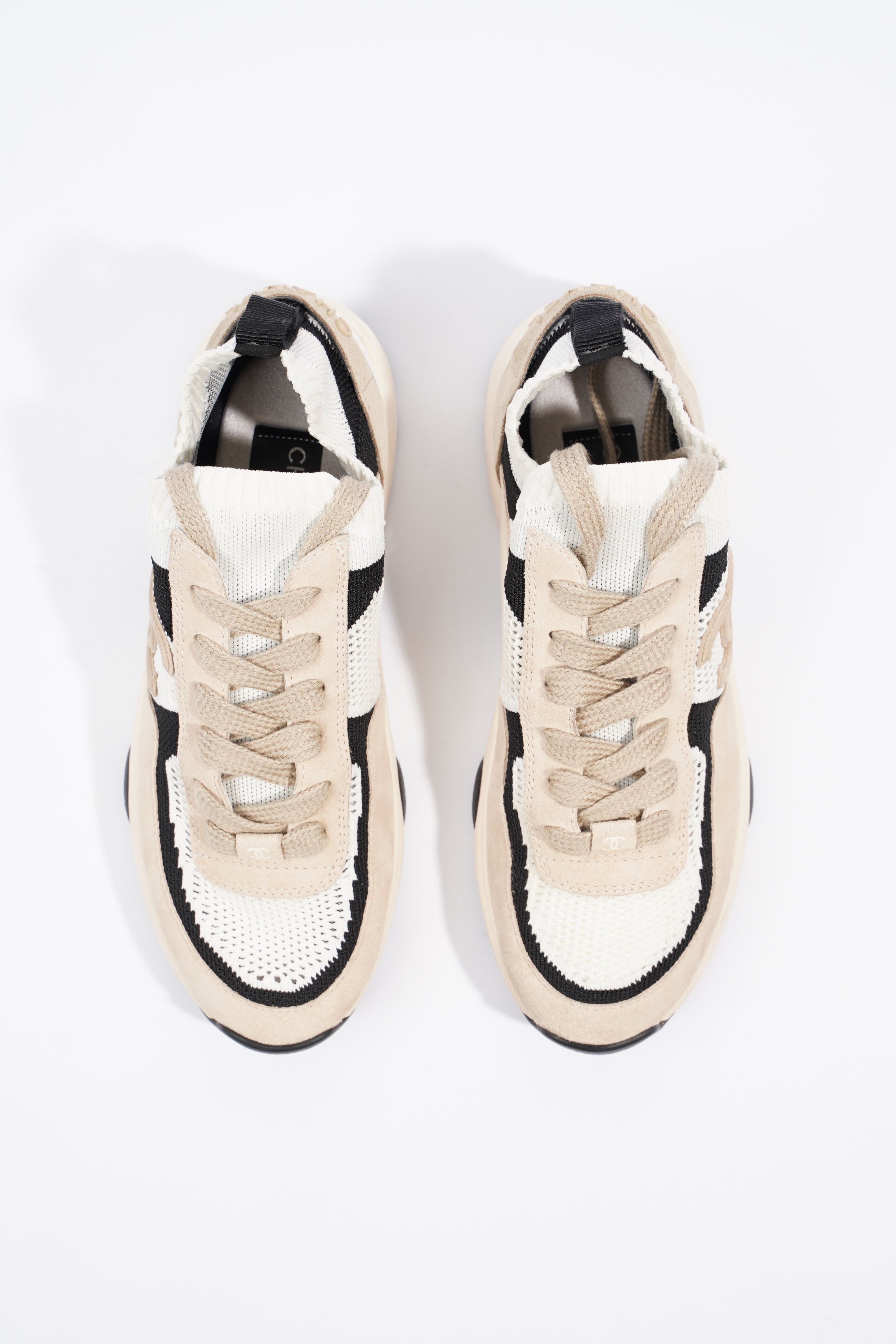 Chanel Womens CC Logo Knit Runners Beige / White / Black EU 38.5 / UK 5.5