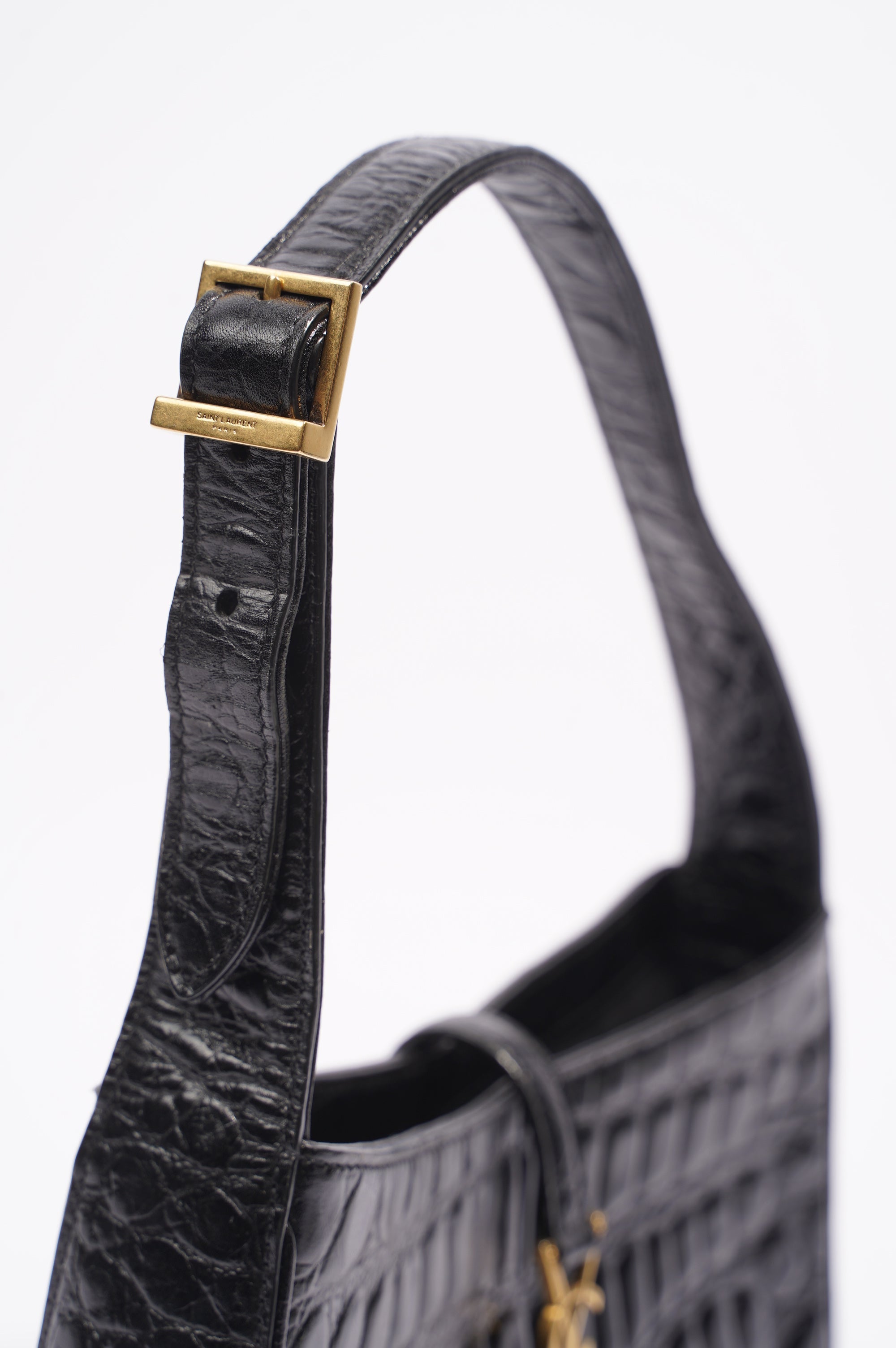 Saint Laurent Le 5 A 7 Hobo Bag Black Embossed Leather