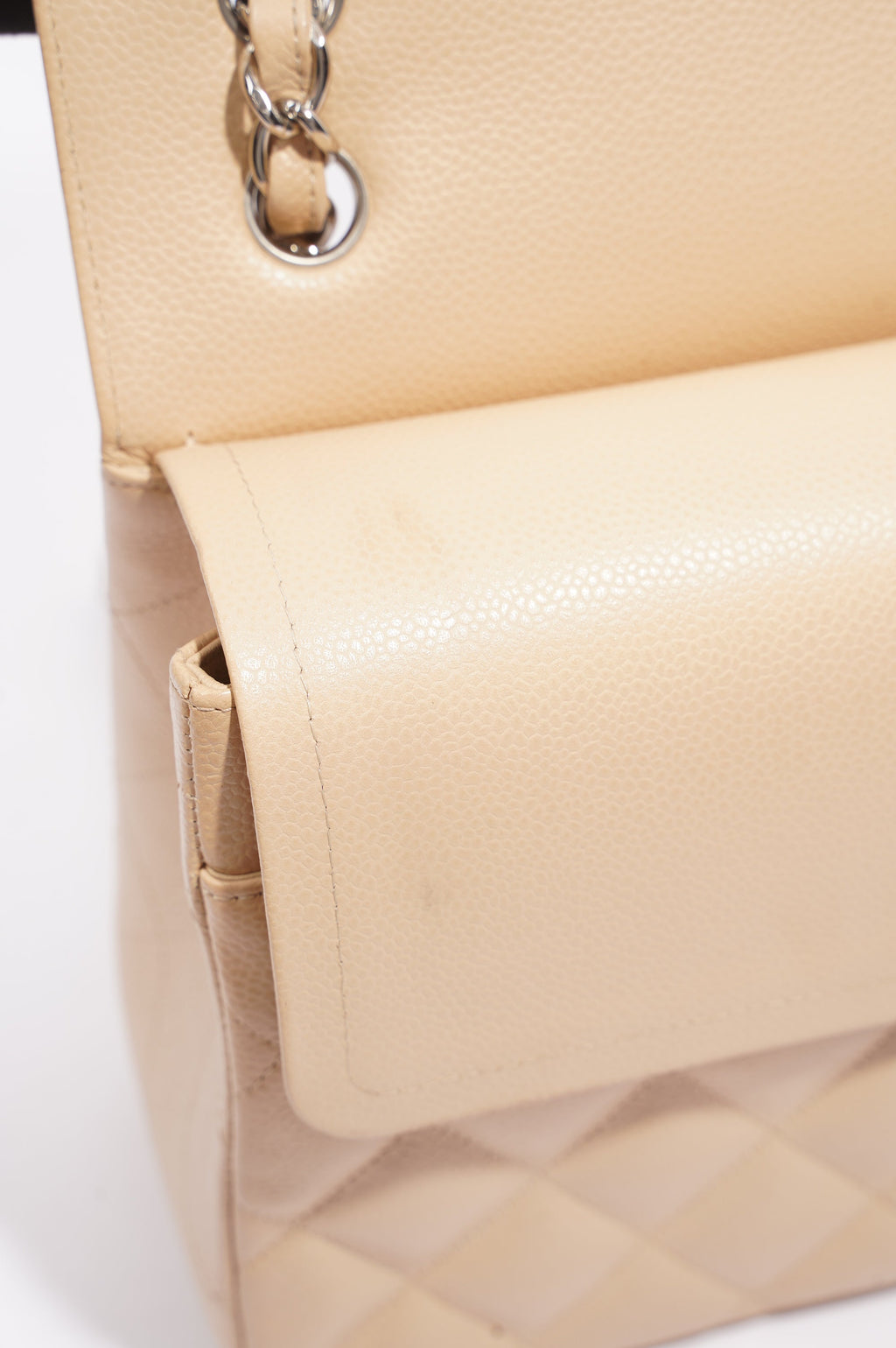 Chanel Womens Classic Flap Beige Caviar Large