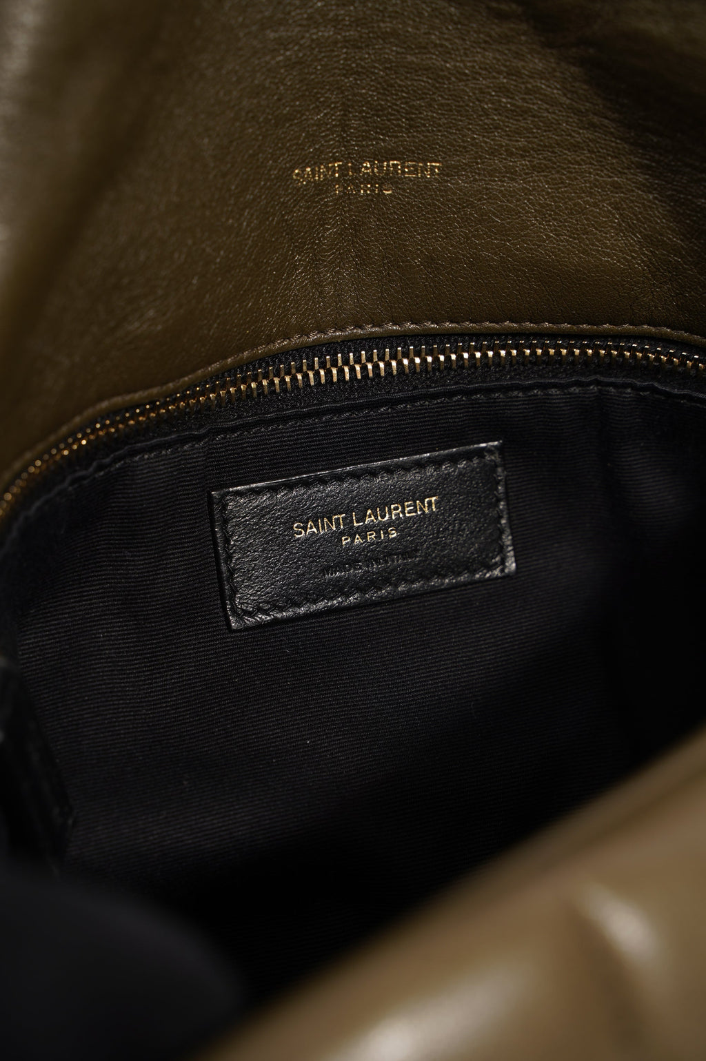 Saint Laurent Womens Lou Lou Puffer Bag Khaki Leather Medium