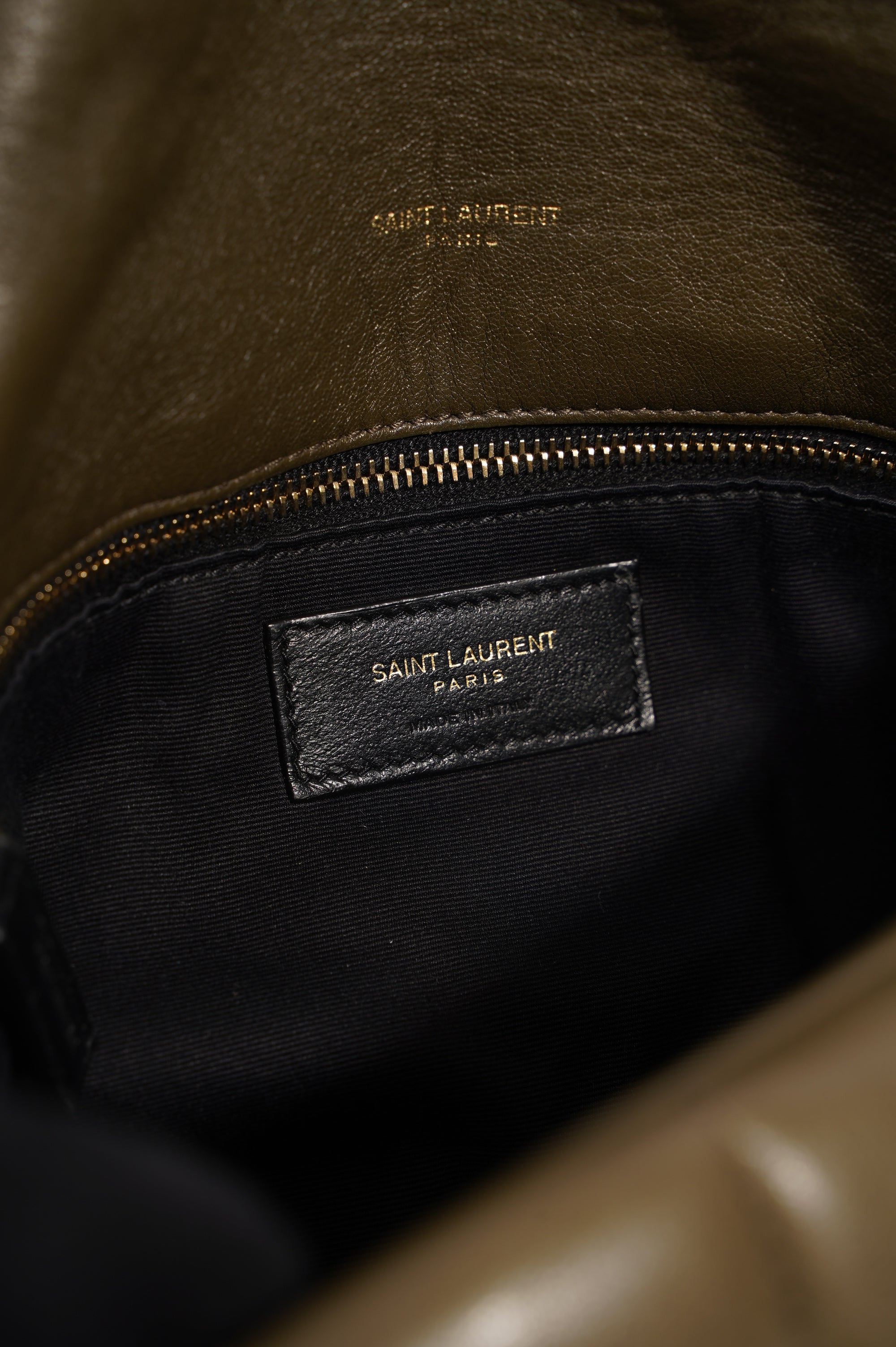 Saint Laurent Womens Lou Lou Puffer Bag Khaki Leather Medium