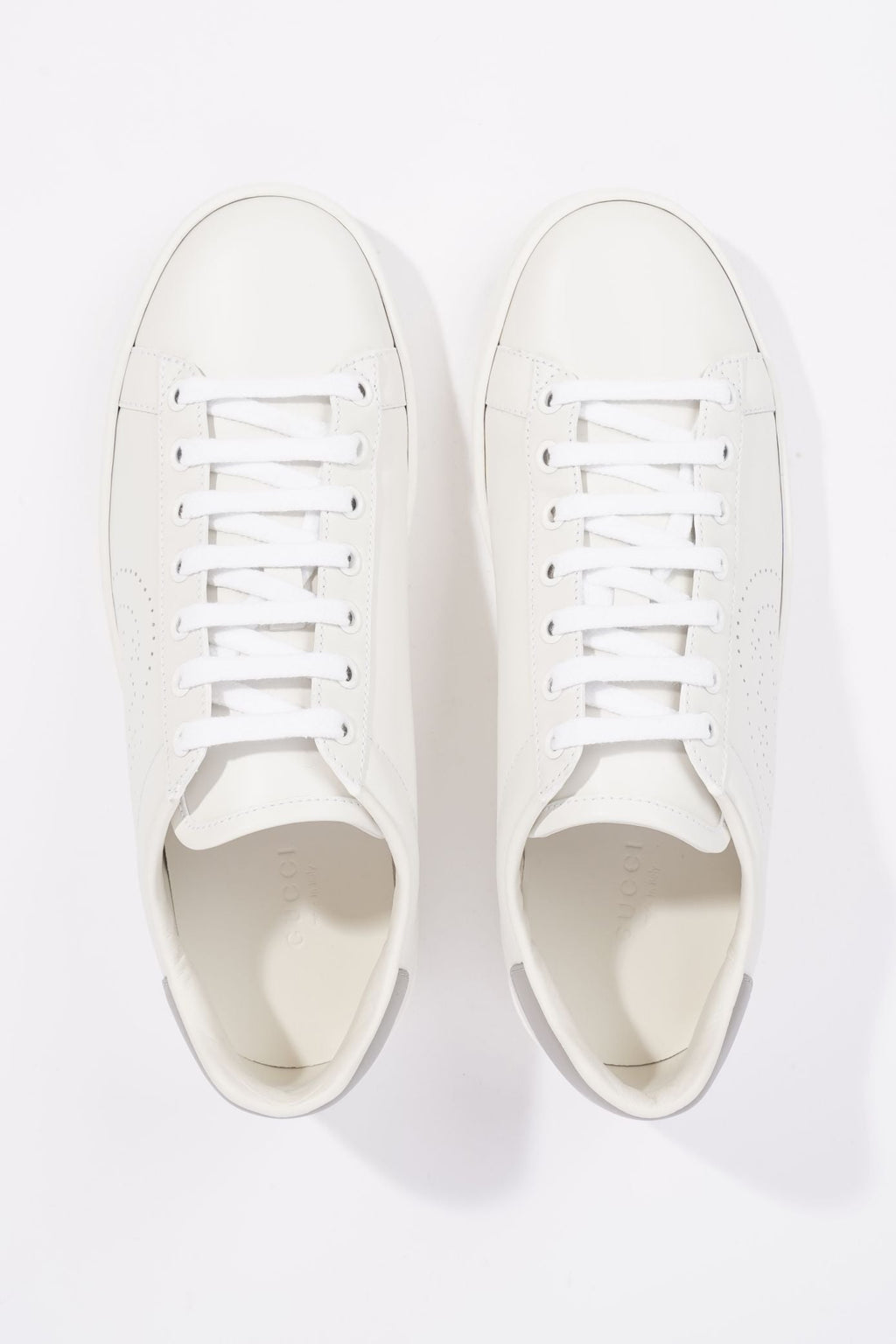 Gucci Womens Ace Leather Sneaker White / Grey Tab EU 37.5 / UK 4.5