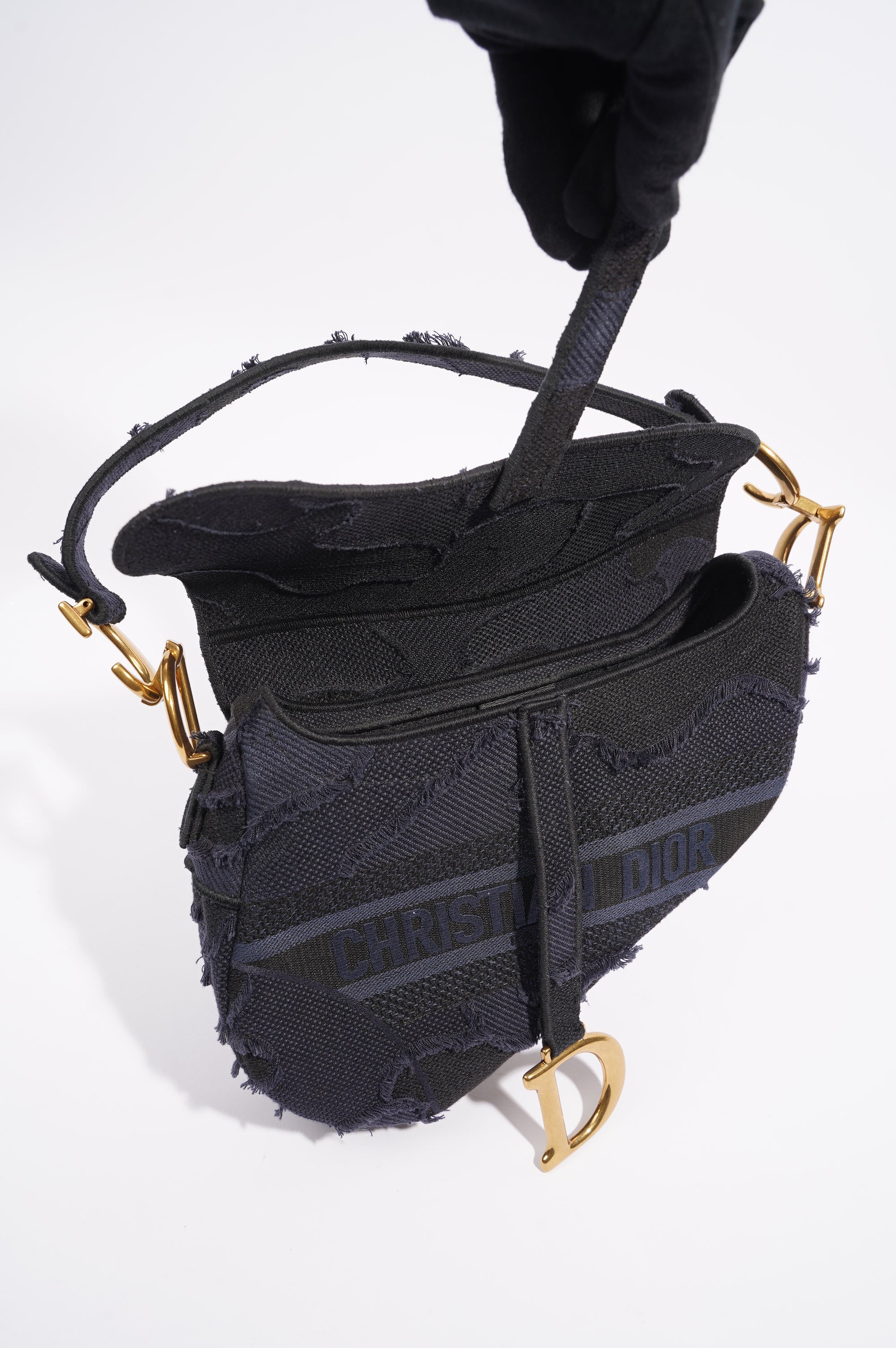 Christian Dior Womens Saddle Camouflage Bag Navy Canvas Medium