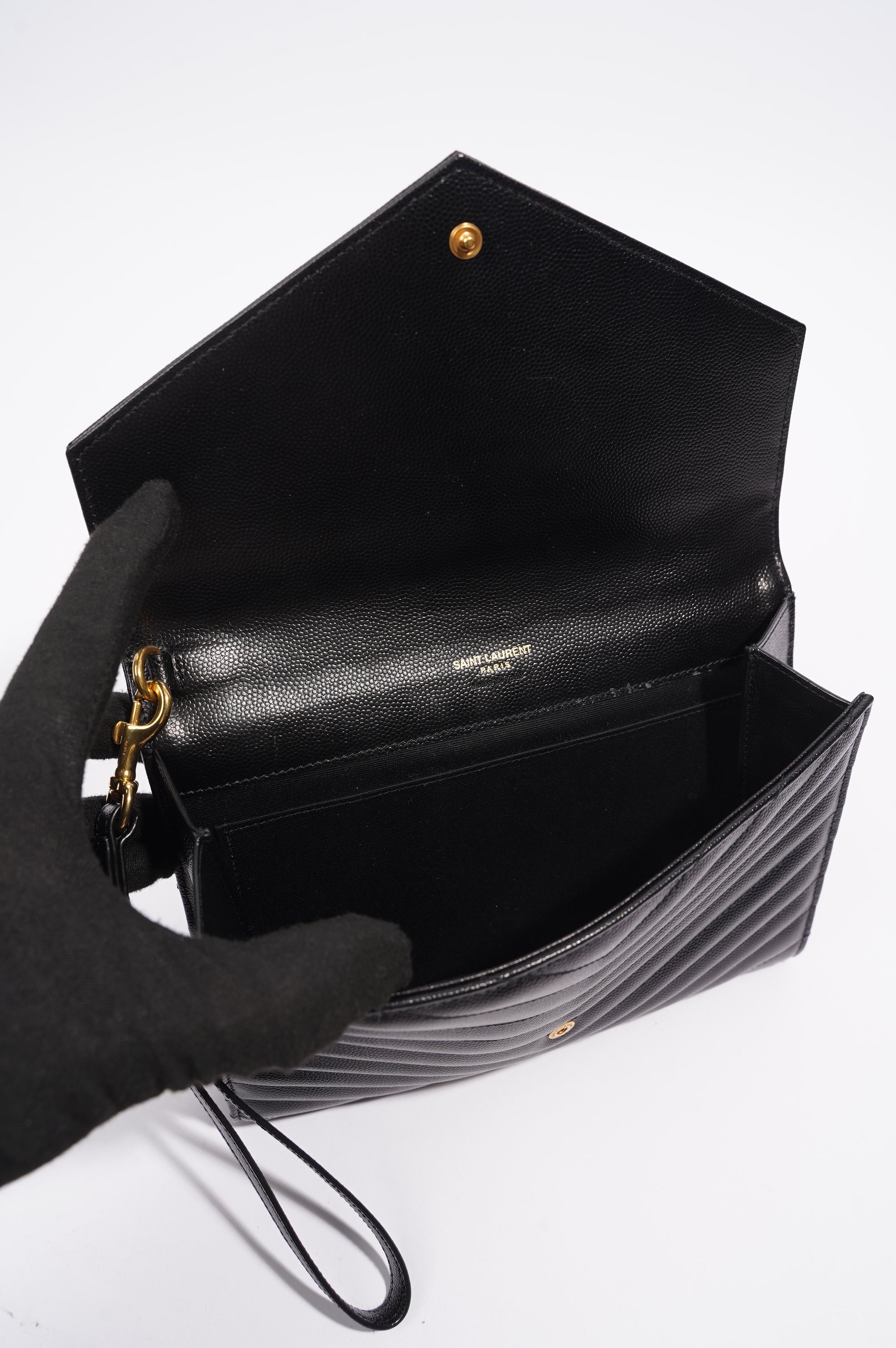 Saint Laurent Envelope Wristlet Clutch Black Leather