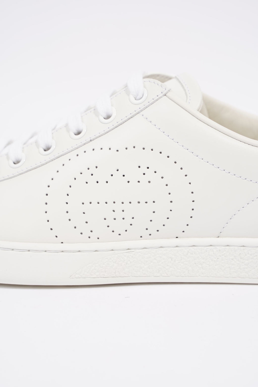 Gucci Womens Ace Leather Sneaker White / Grey Tab EU 37.5 / UK 4.5