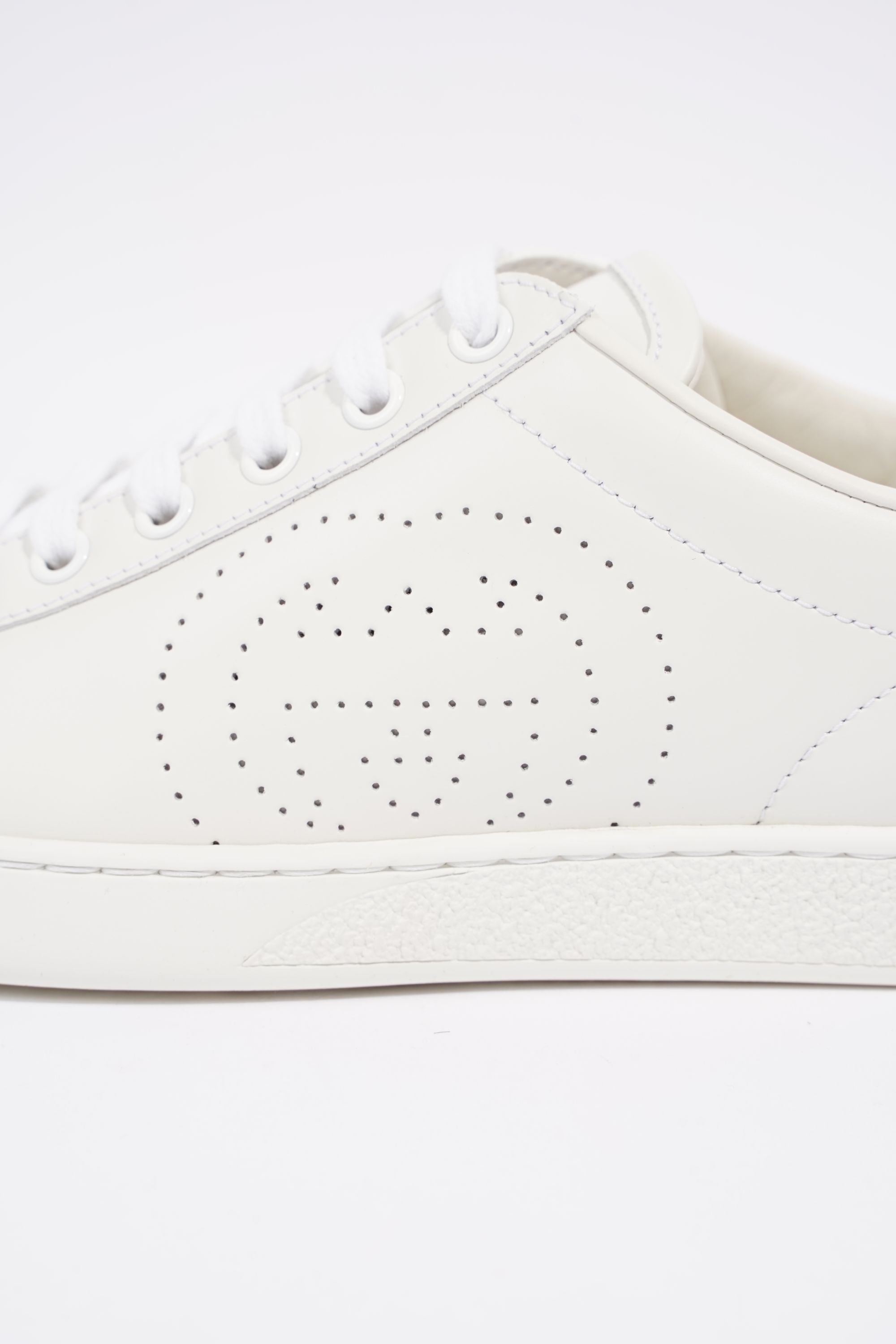Gucci Womens Ace Leather Sneaker White / Grey Tab EU 37.5 / UK 4.5