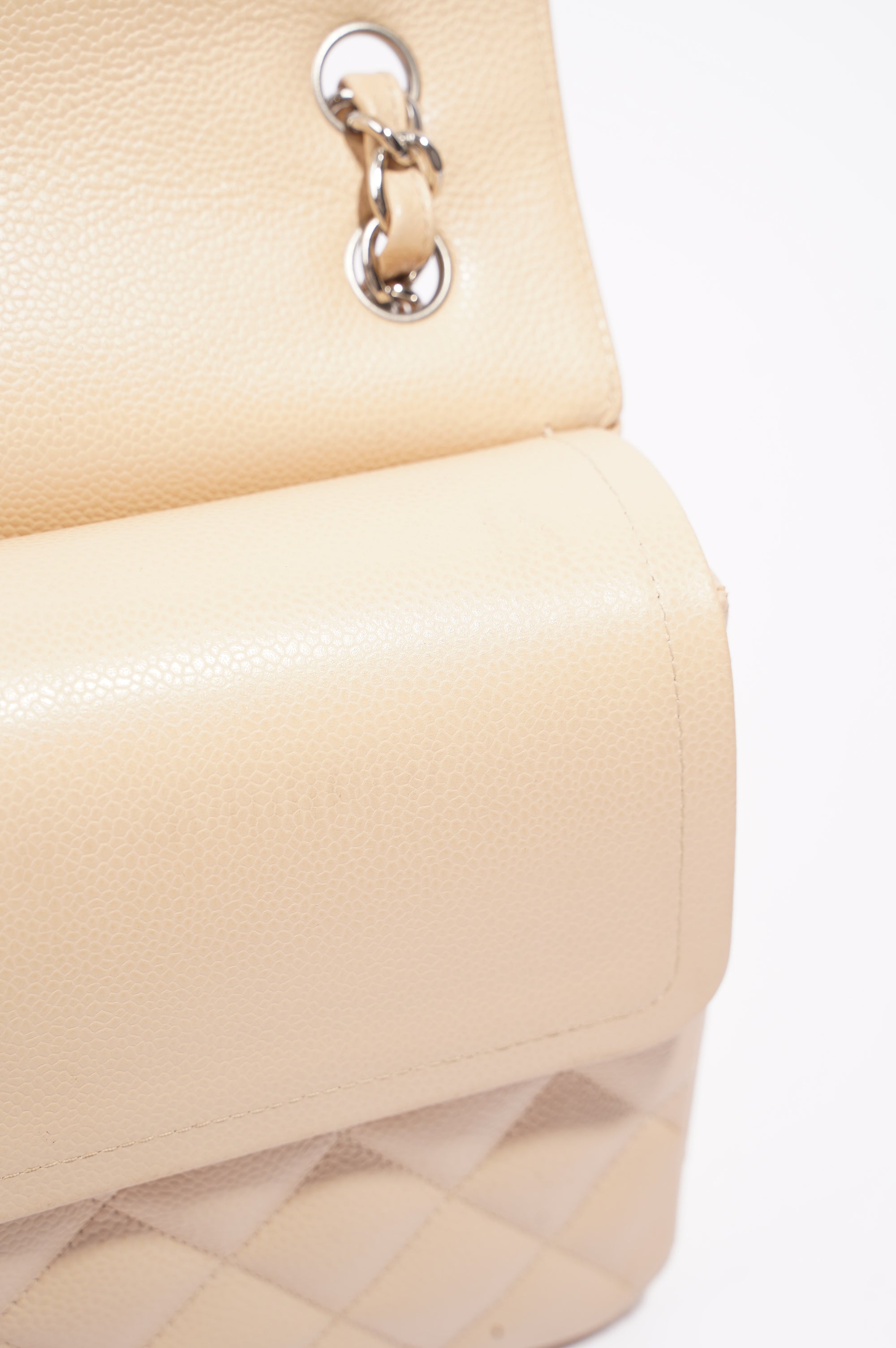 Chanel Womens Classic Flap Beige Caviar Large