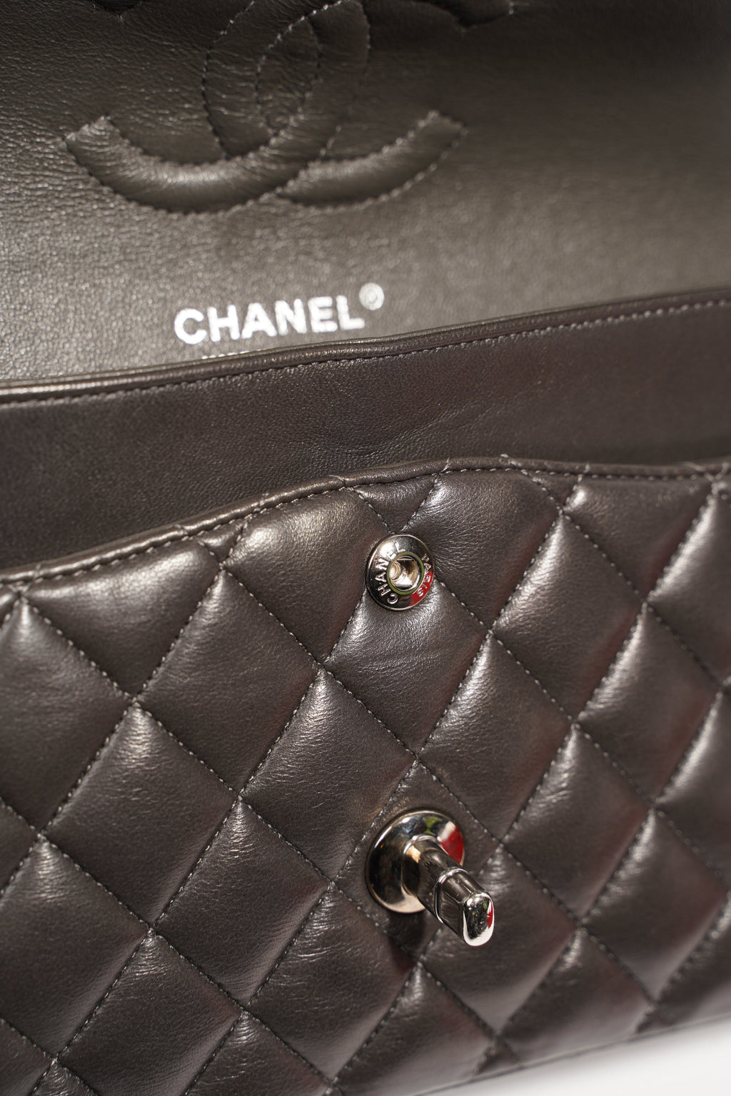 Chanel Womens Classic Flap Dark Grey Medium