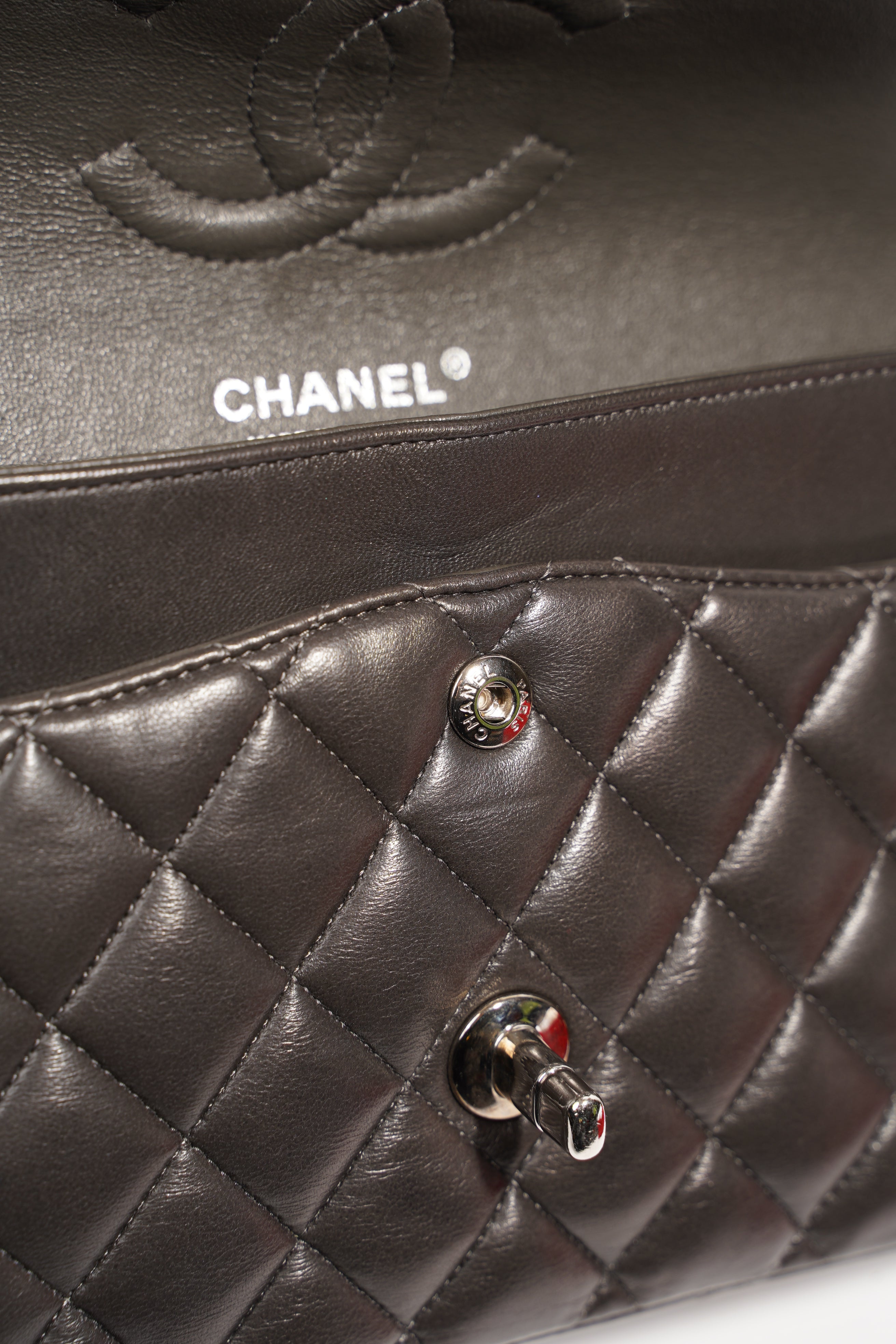 Chanel Womens Classic Flap Dark Grey Medium