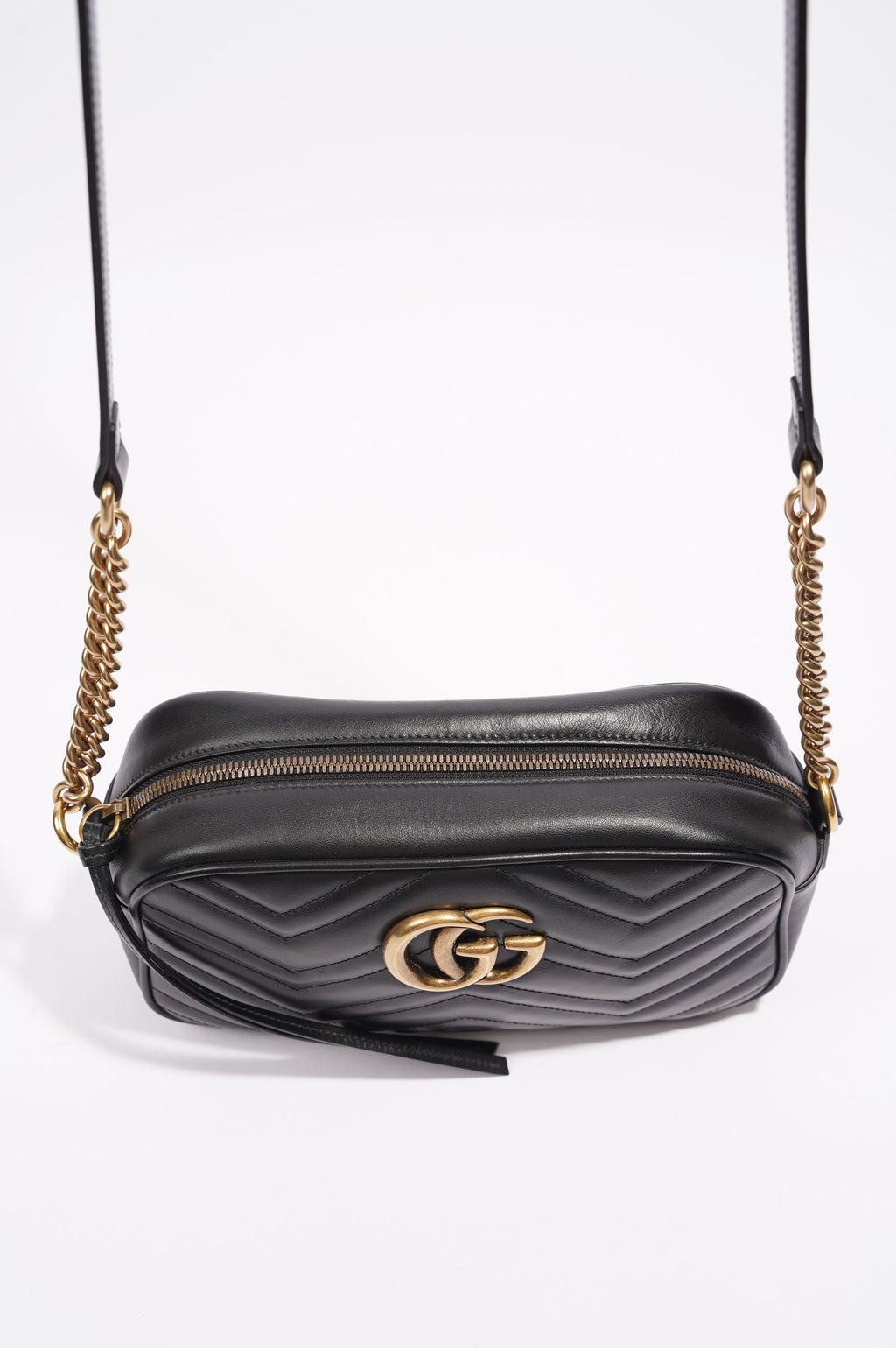 Gucci Womens Marmont Zip Black Matelasse Leather Small