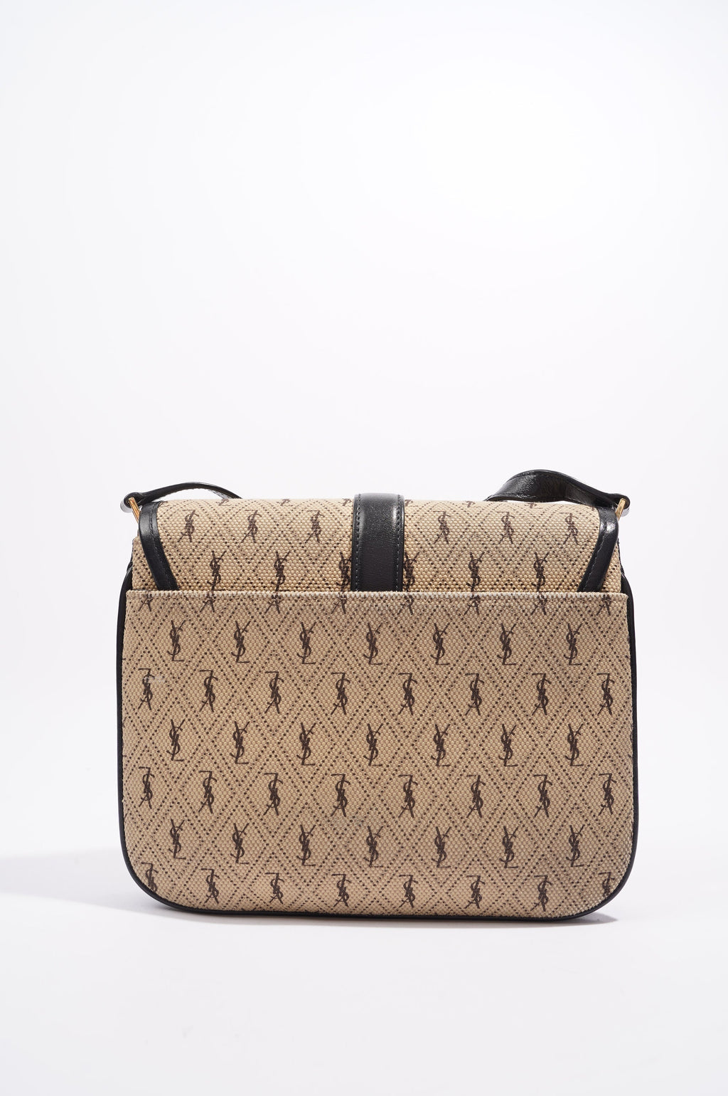 Saint Laurent Top Flap Satchel Beige / Black Canvas Small