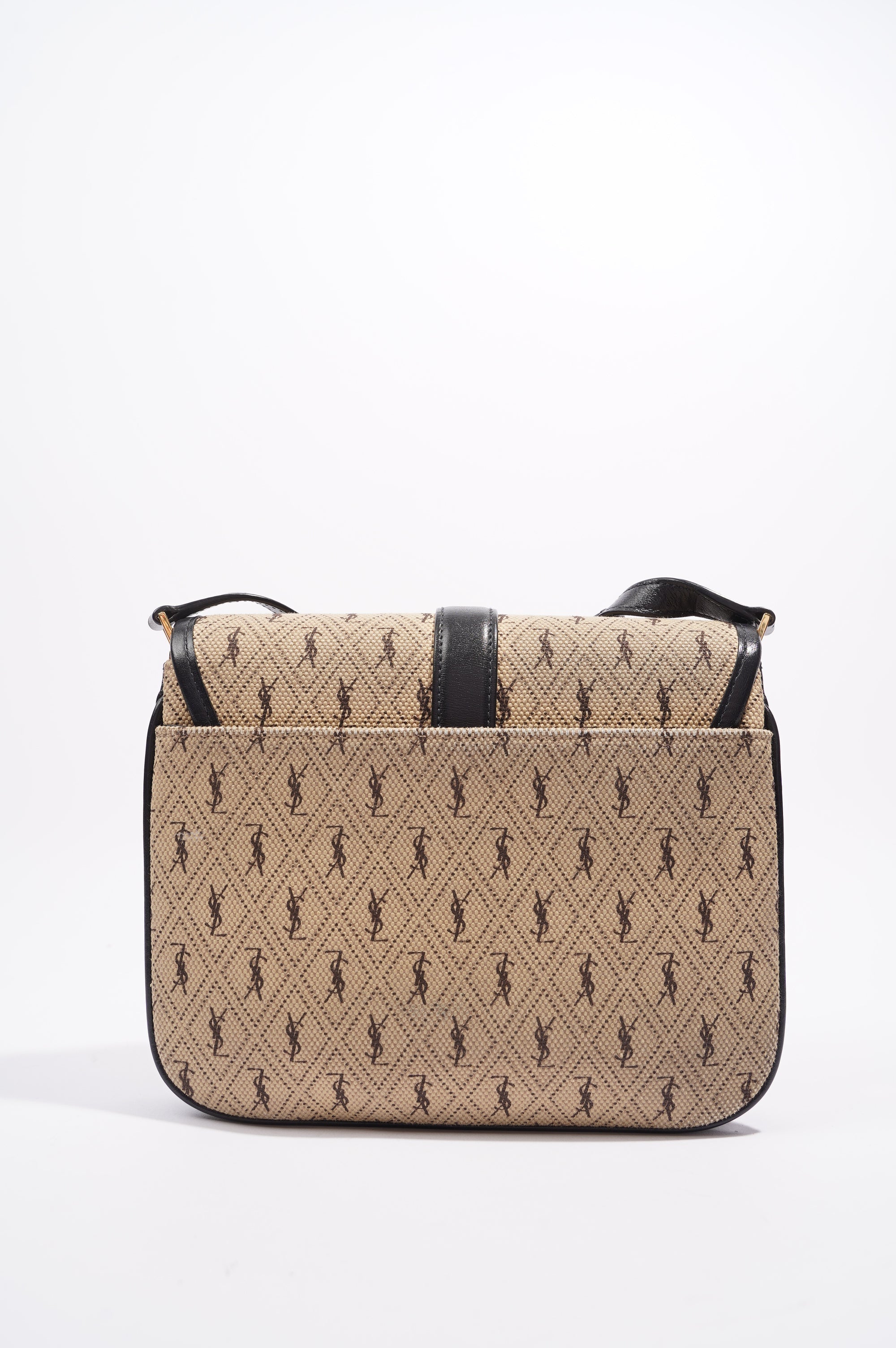 Saint Laurent Top Flap Satchel Beige / Black Canvas Small